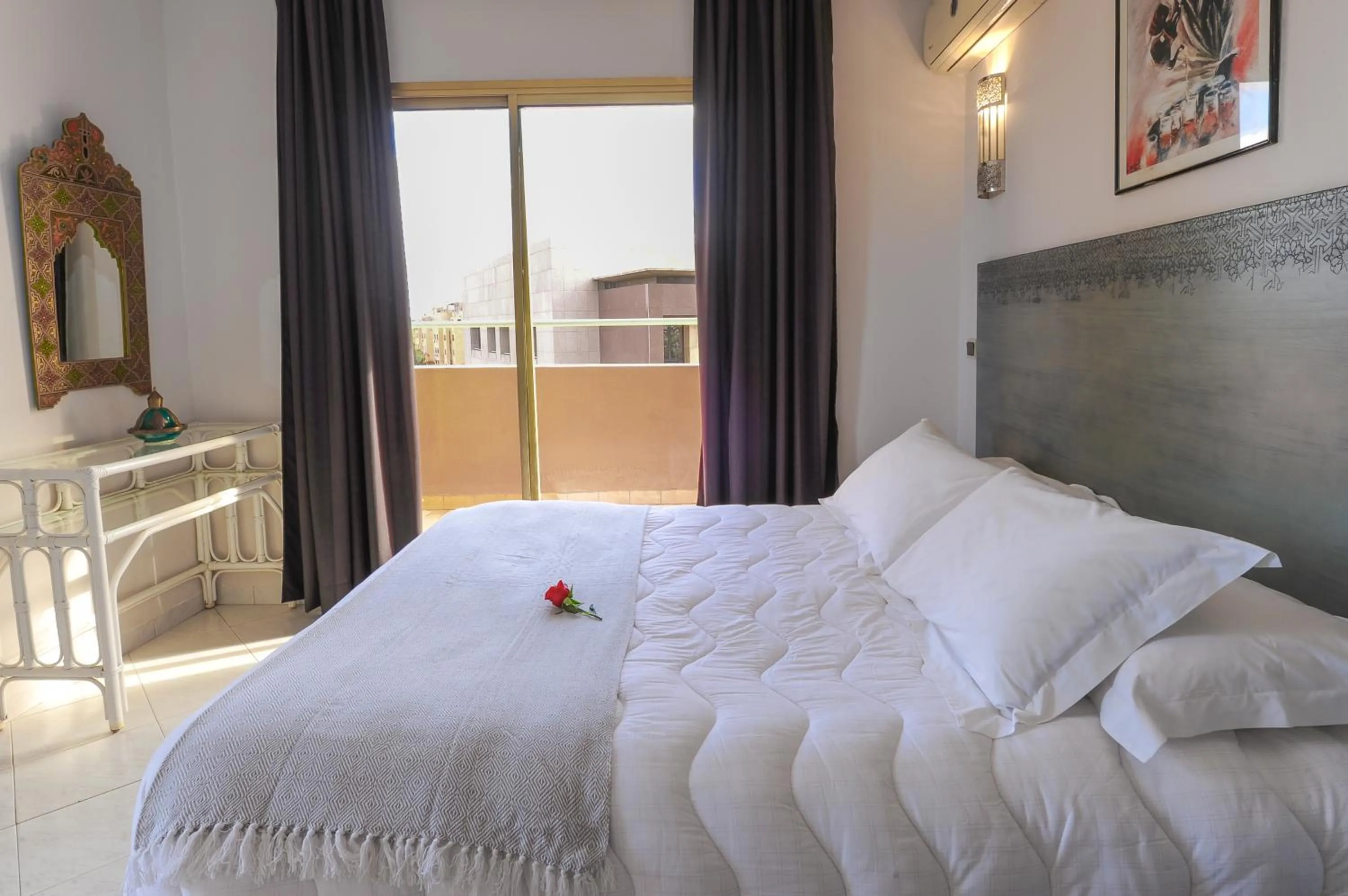 Balcony/Terrace, Bed in Appart-Hotel Amina Resort &amp; Spa