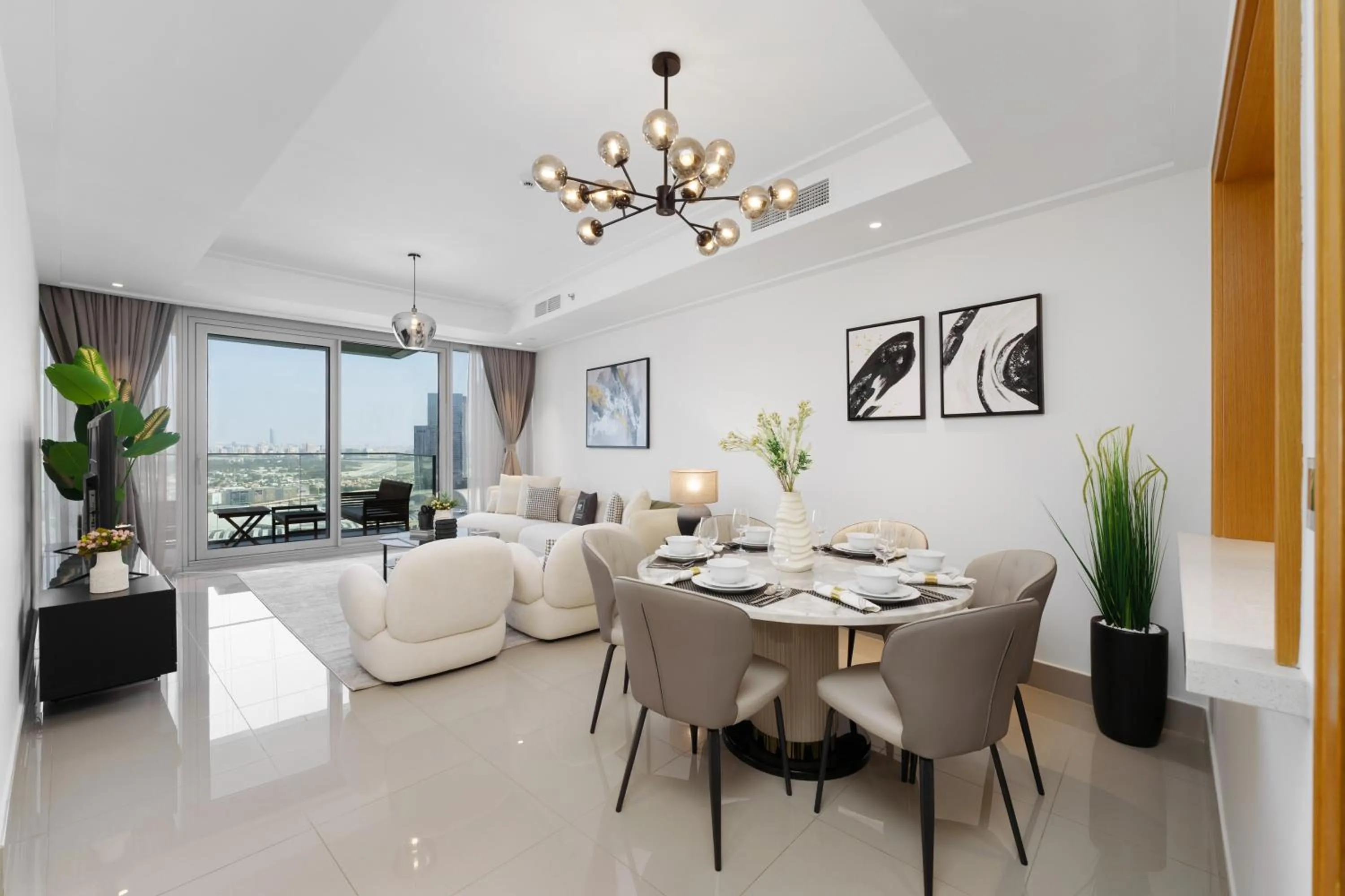 Living room in Maison Privee - Ultimate Living with Front-Row Views of Burj Khalifa & Dubai Fountains