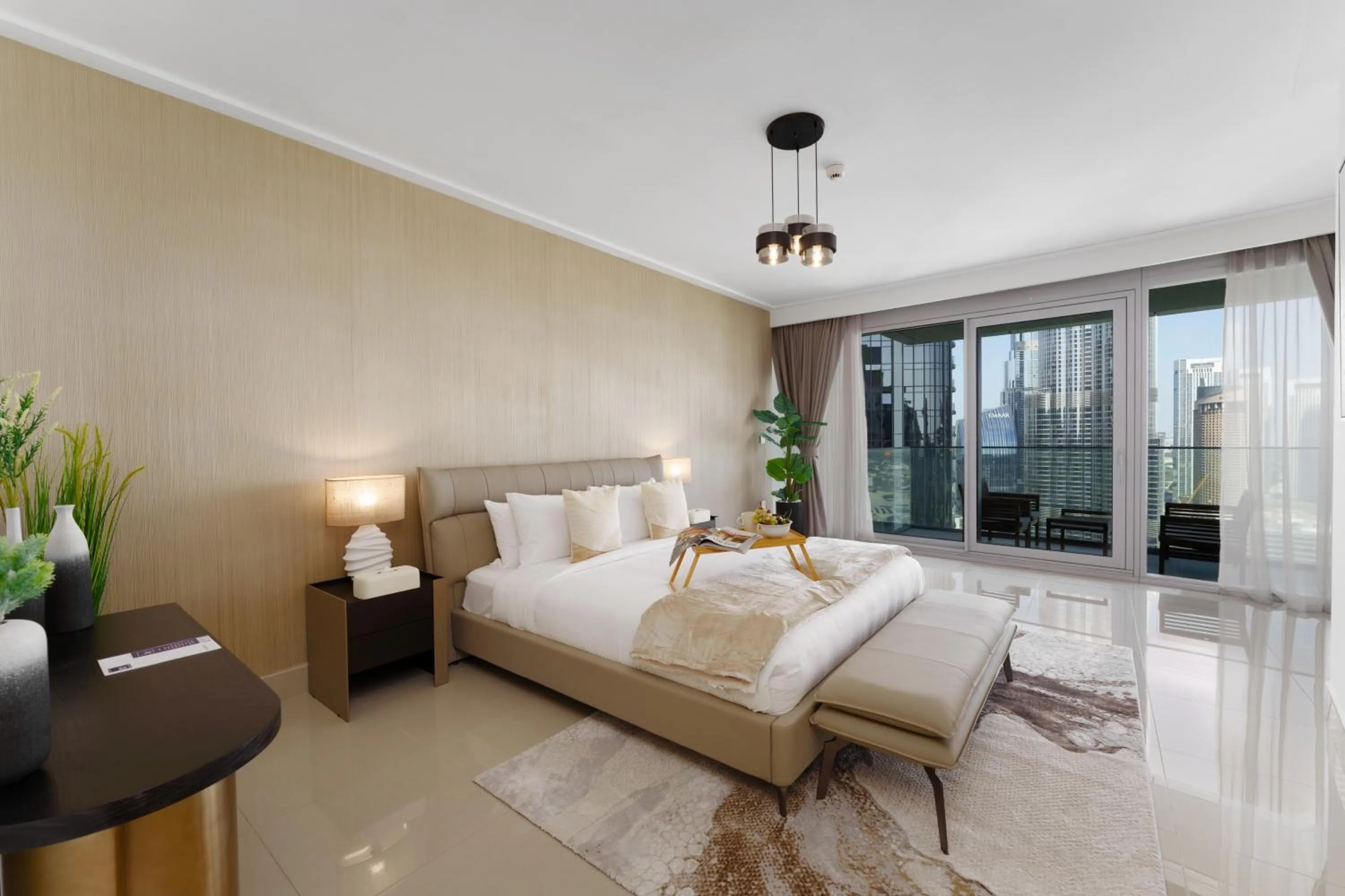 Bed in Maison Privee - Ultimate Living with Front-Row Views of Burj Khalifa & Dubai Fountains
