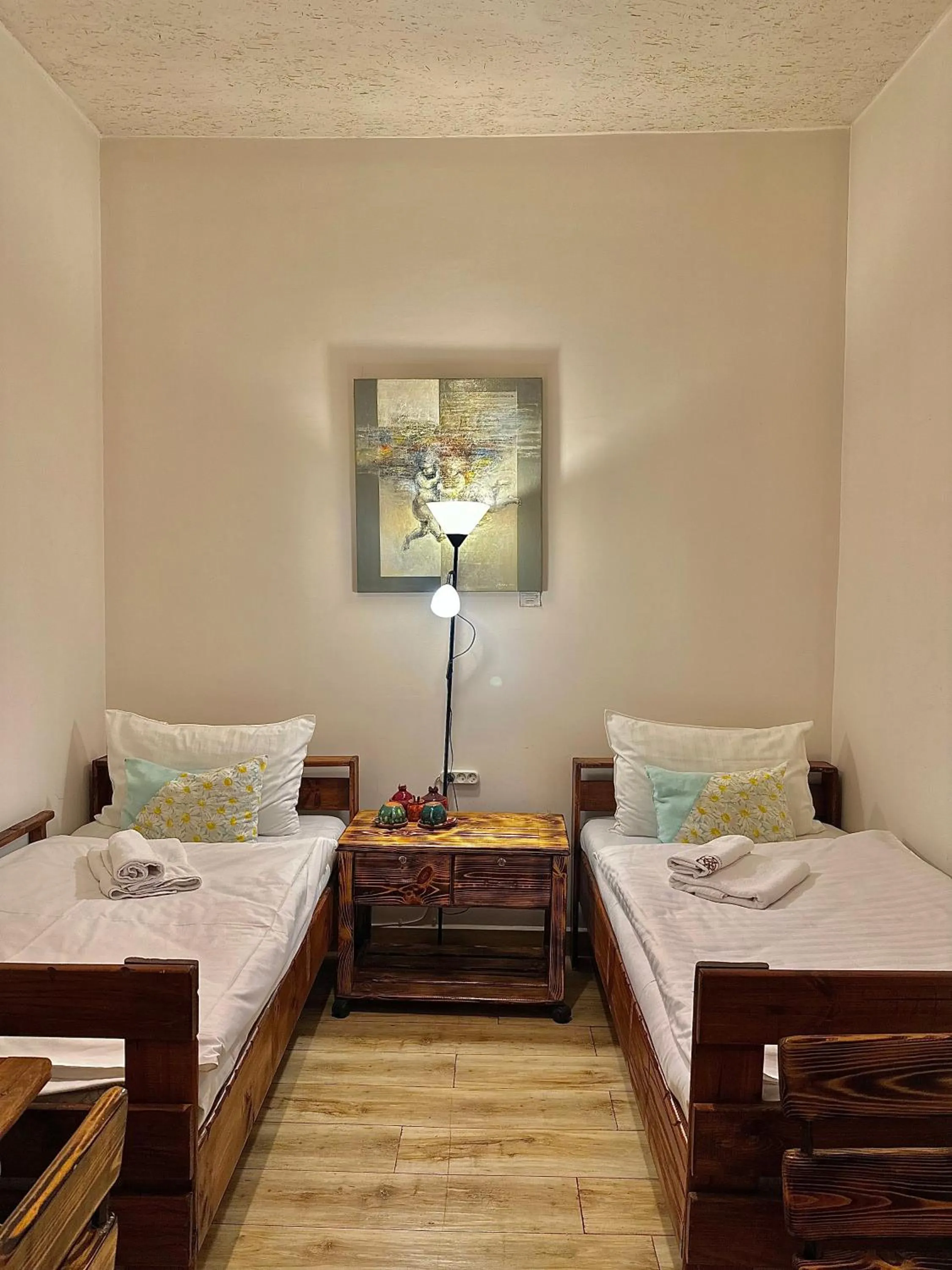 Bed in Machanents Art Hotel