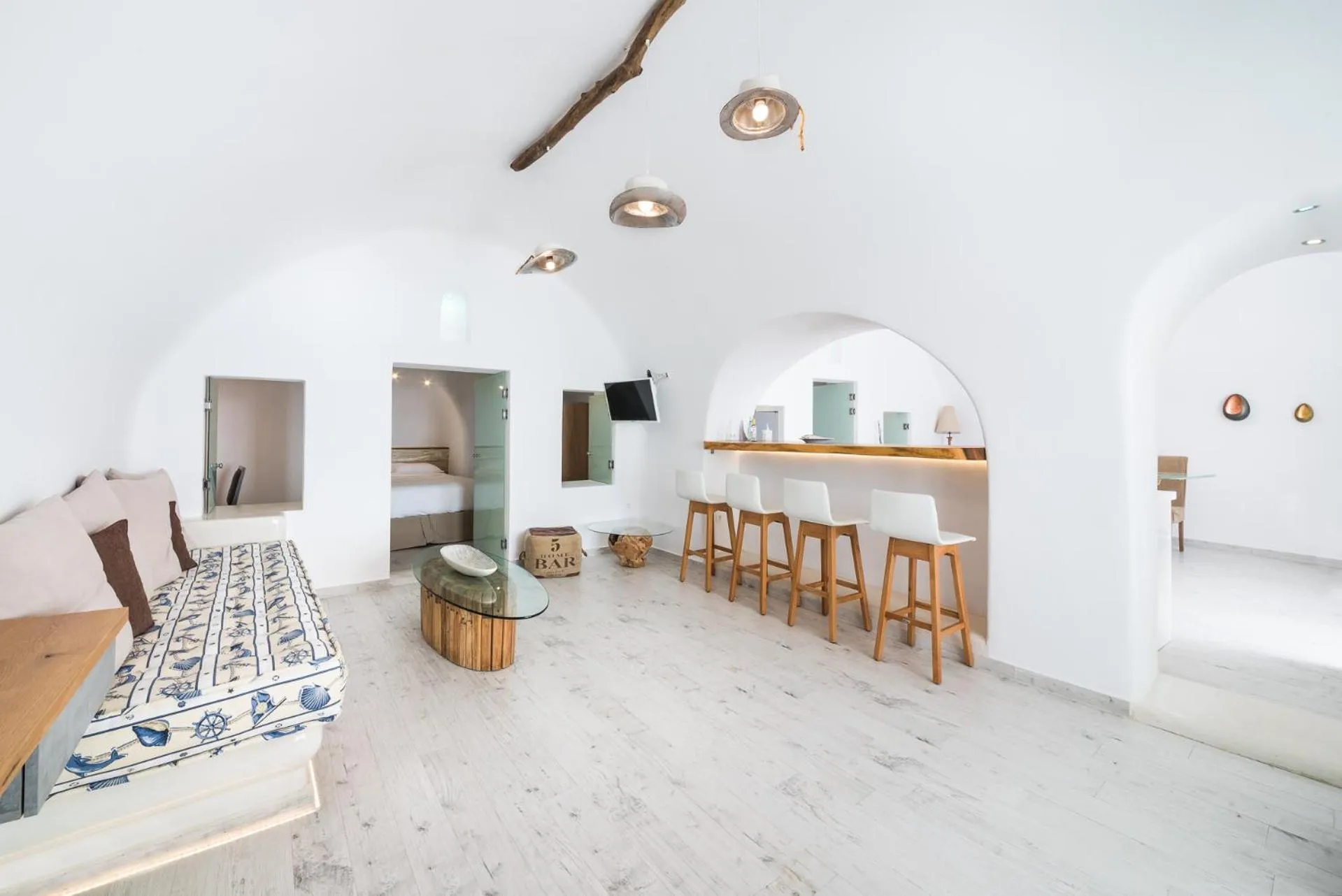 Living room in Hyperion Oia Suites