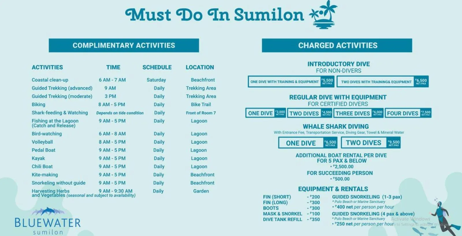 Activities in Bluewater Sumilon Island Resort