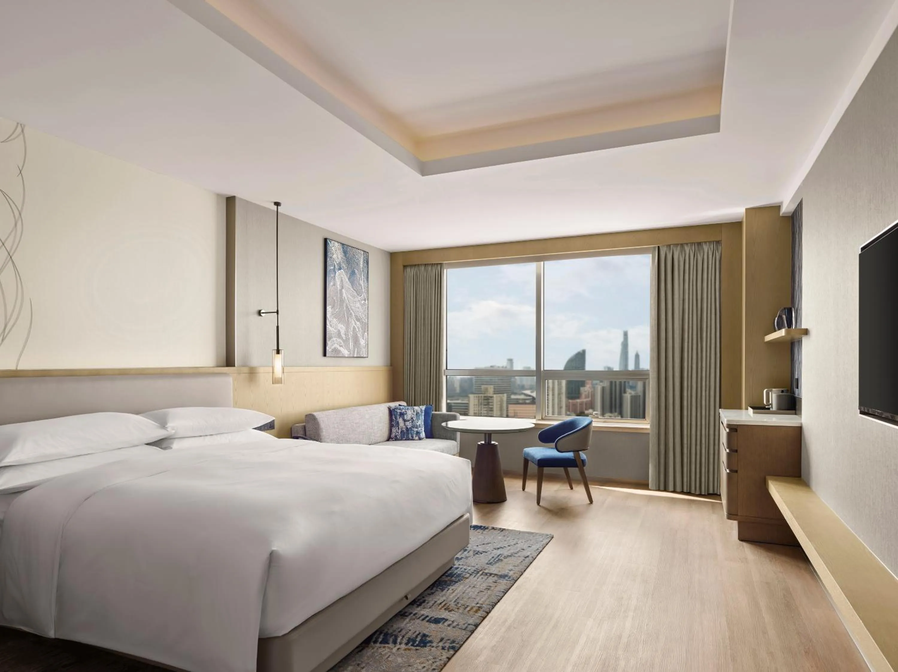 Photo of the whole room, Bed in Shanghai Marriott Hotel Yangpu Riverside