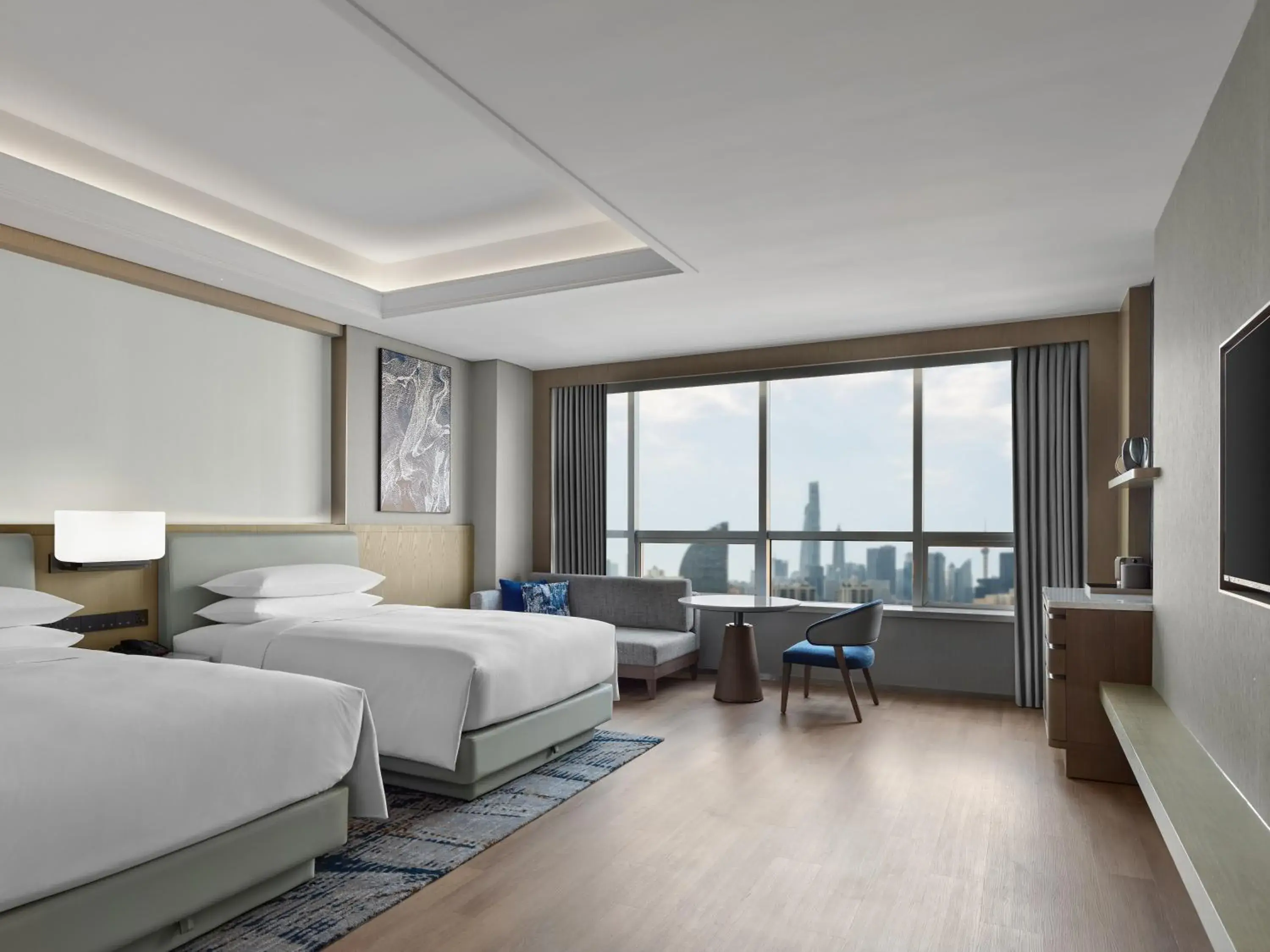 Deluxe Double Room with Two Double Beds and City View in Shanghai Marriott Hotel Yangpu Riverside Deluxe Double Room with Two Double Beds and City View in Shanghai Marriott Hotel Yangpu Riverside