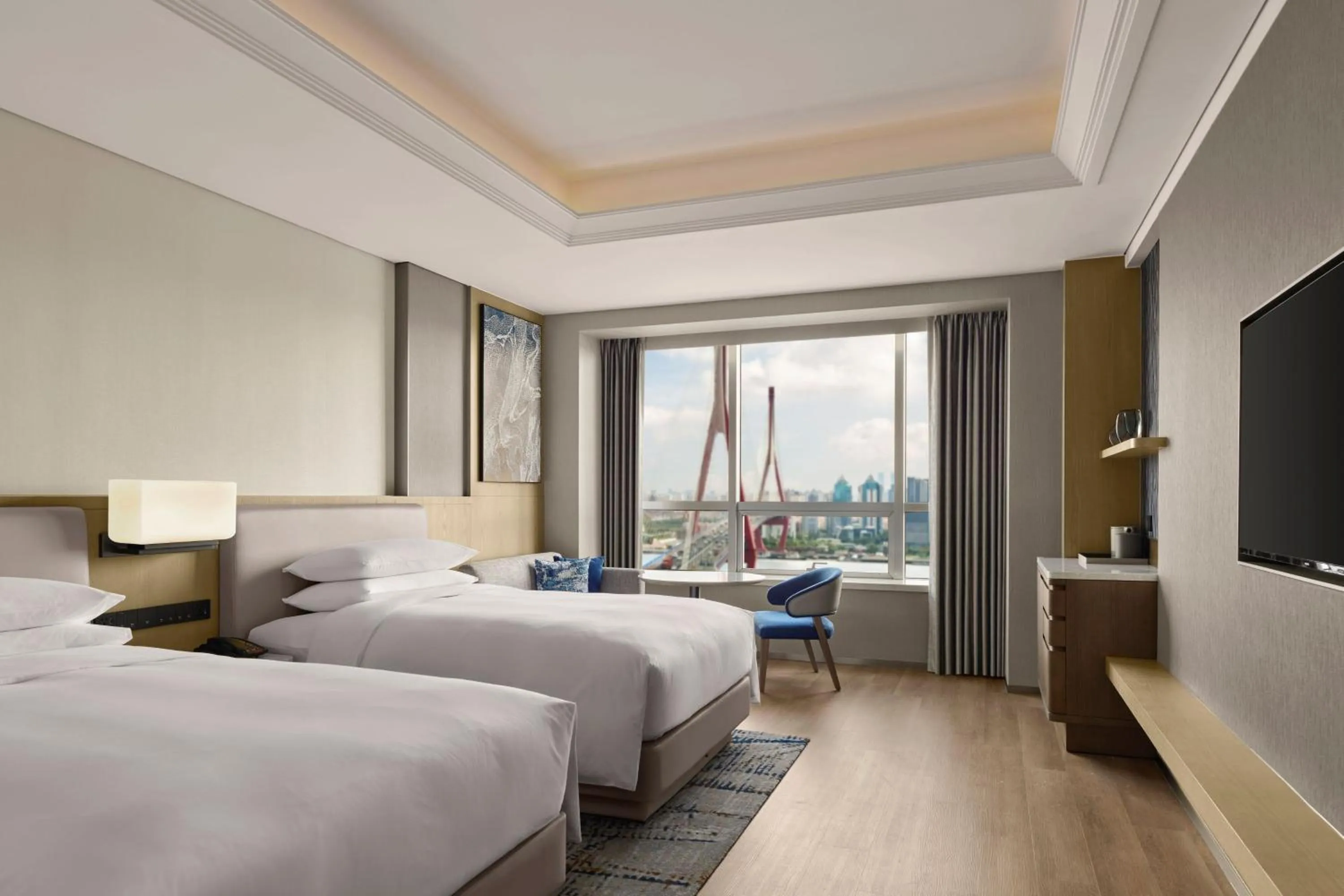 Bedroom, Bed in Shanghai Marriott Hotel Yangpu Riverside