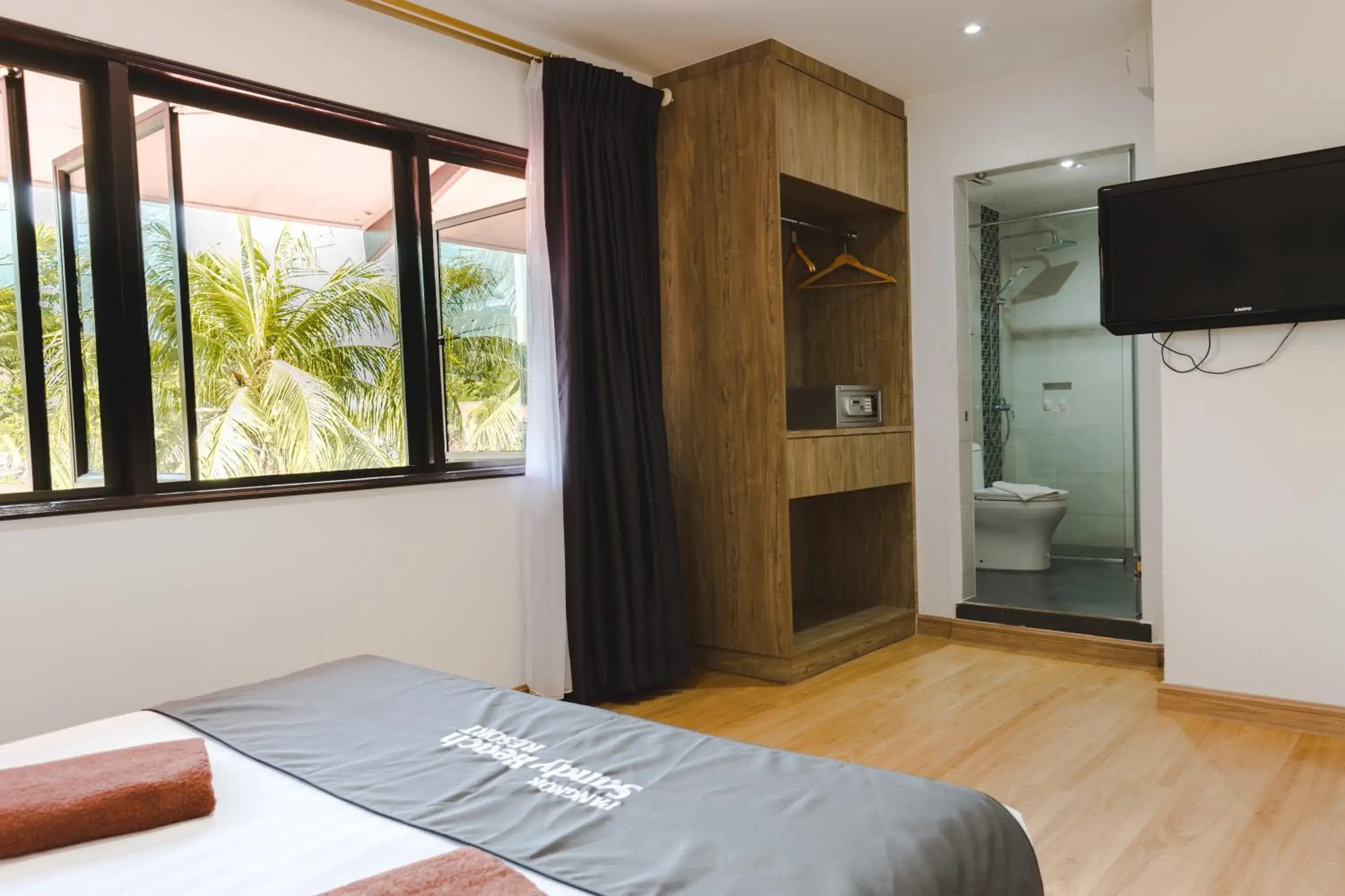 Bathroom, Bed in Pangkor Sandy Beach Resort Bathroom, Bed in Pangkor Sandy Beach Resort