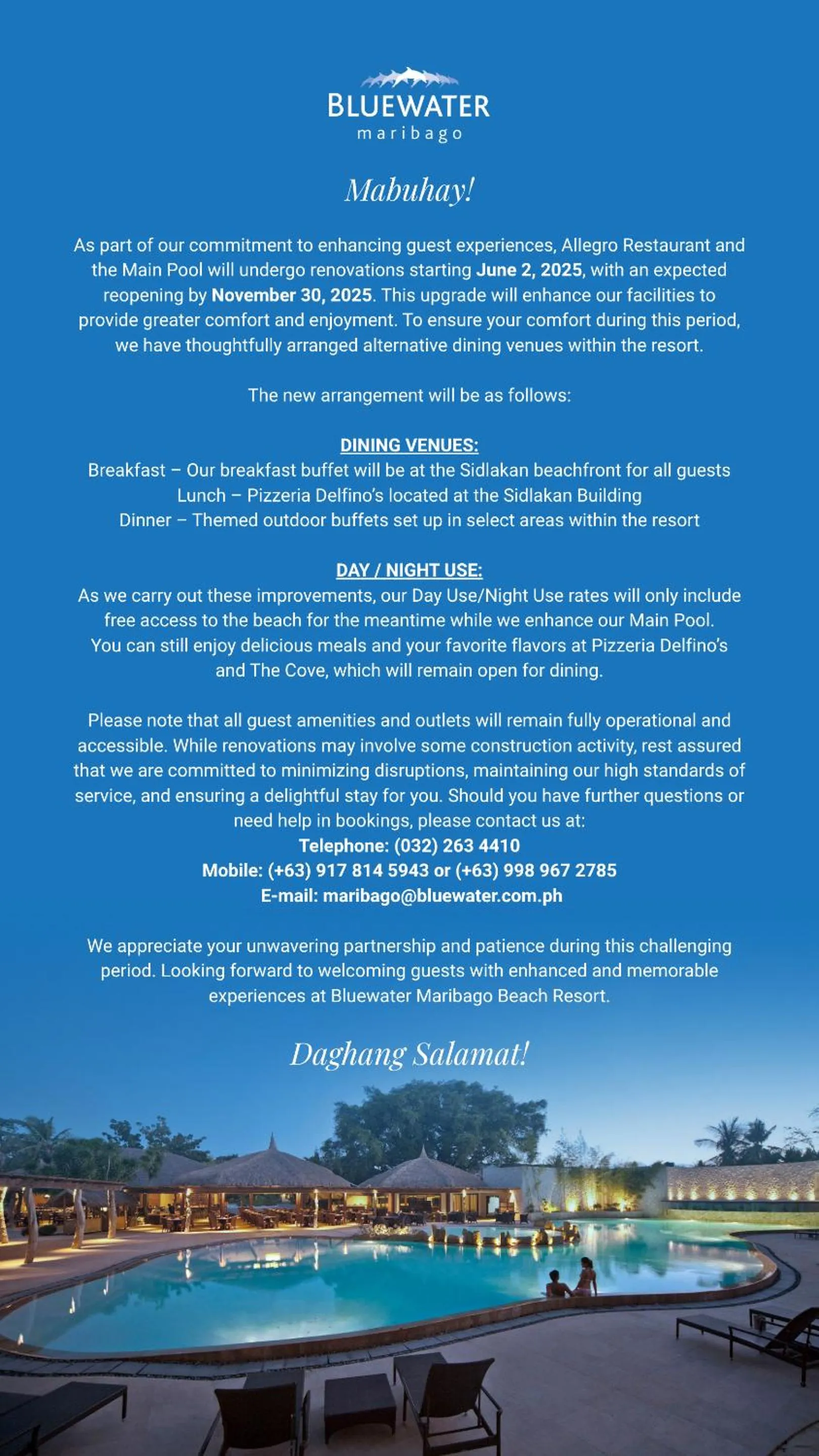 Area and facilities in Bluewater Maribago Beach Resort