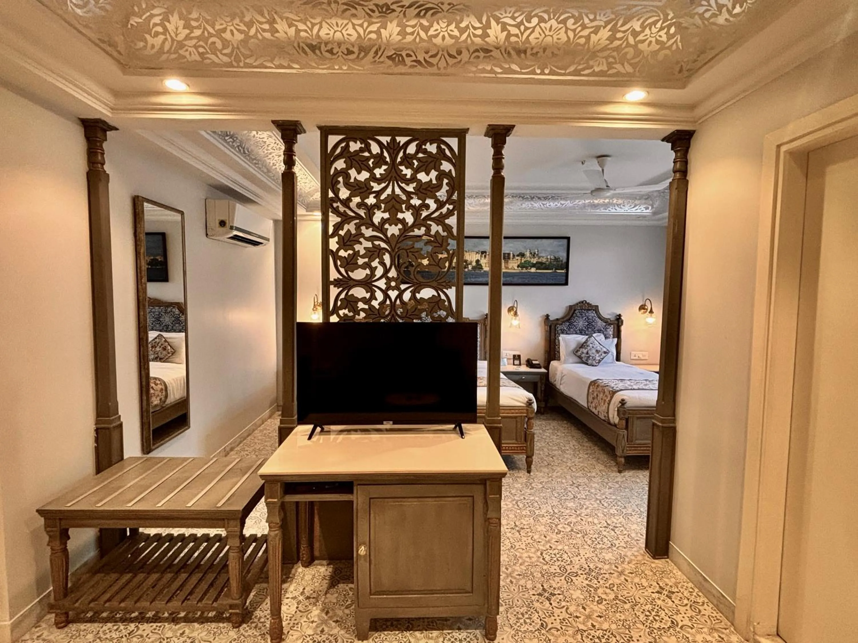 View (from property/room), Bed in Ratnawali – A Vegetarian Heritage Hotel