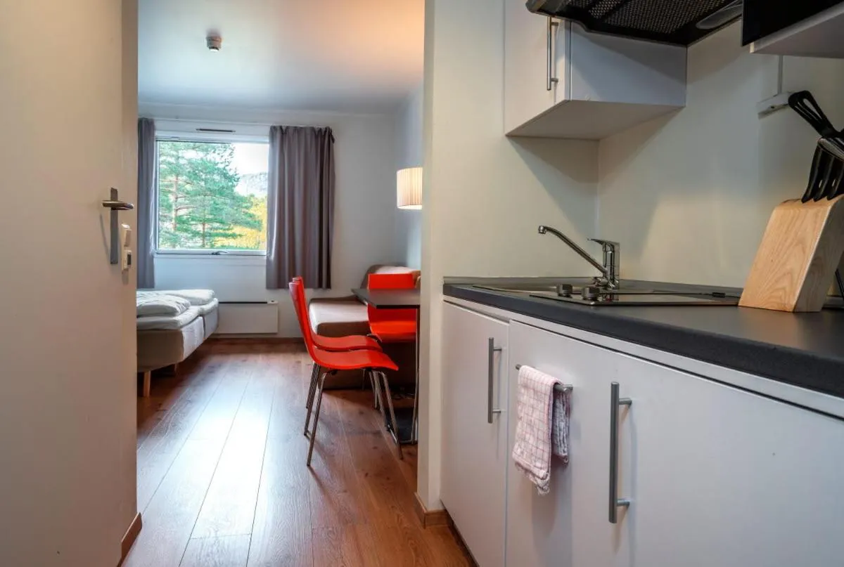 Kitchen or kitchenette, Bed in Thon Hotel Bjørneparken