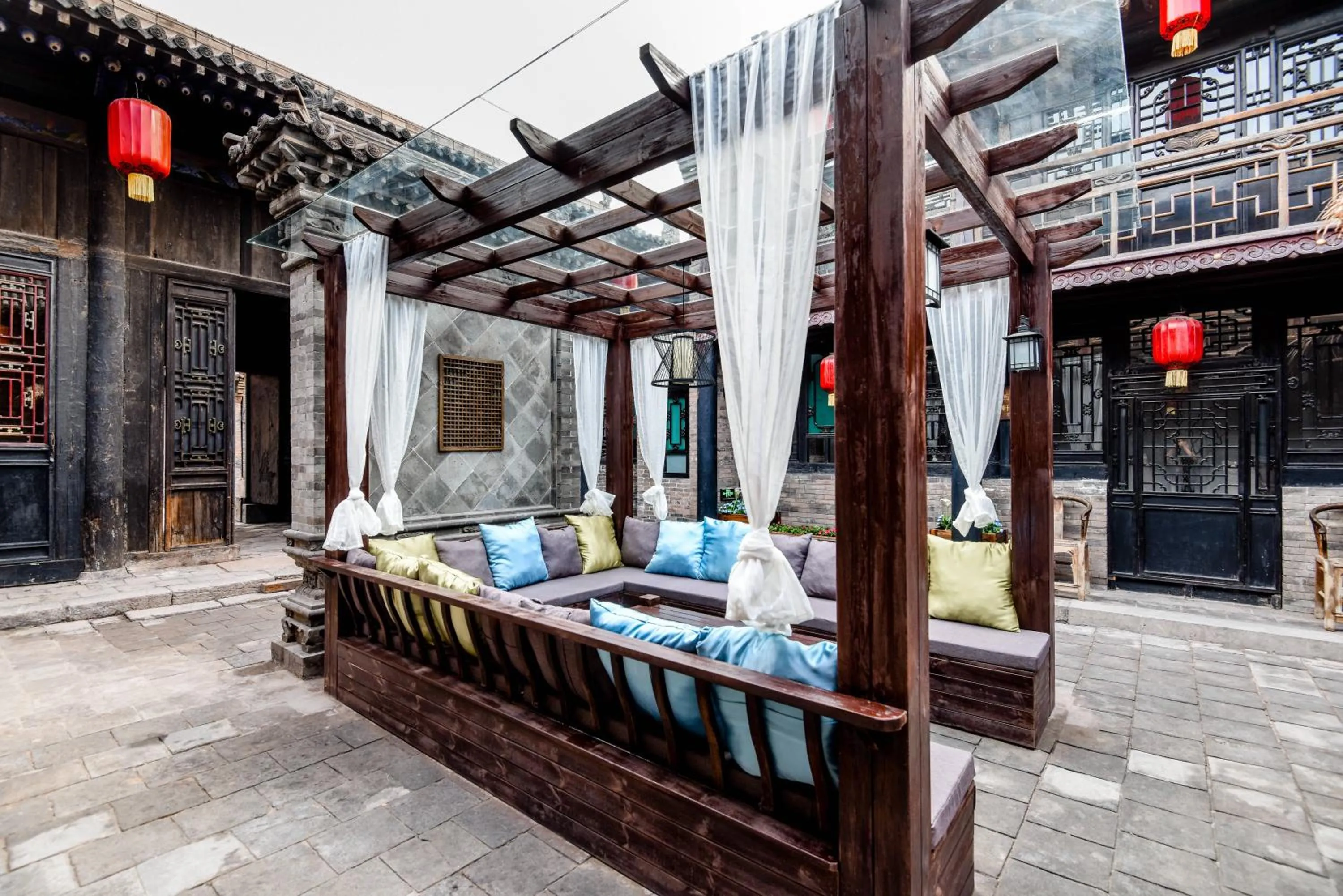 Seating area in Elsewhere Hotel The former residence of the draft bank