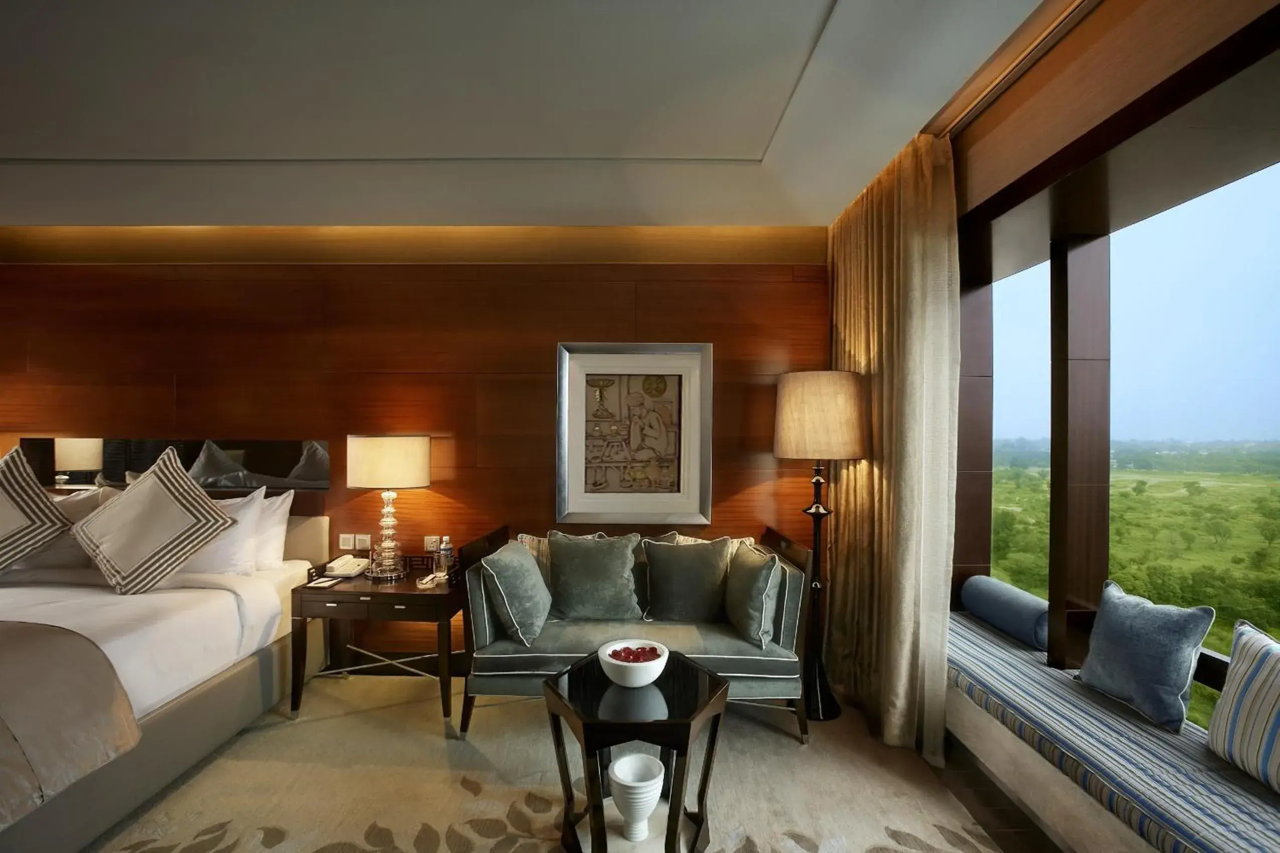 Seating area, Bed in The Leela Ambience Gurugram Hotel & Residences - The Luxury Urban Sanctuary Seating area, Bed in The Leela Ambience Gurugram Hotel & Residences - The Luxury Urban Sanctuary