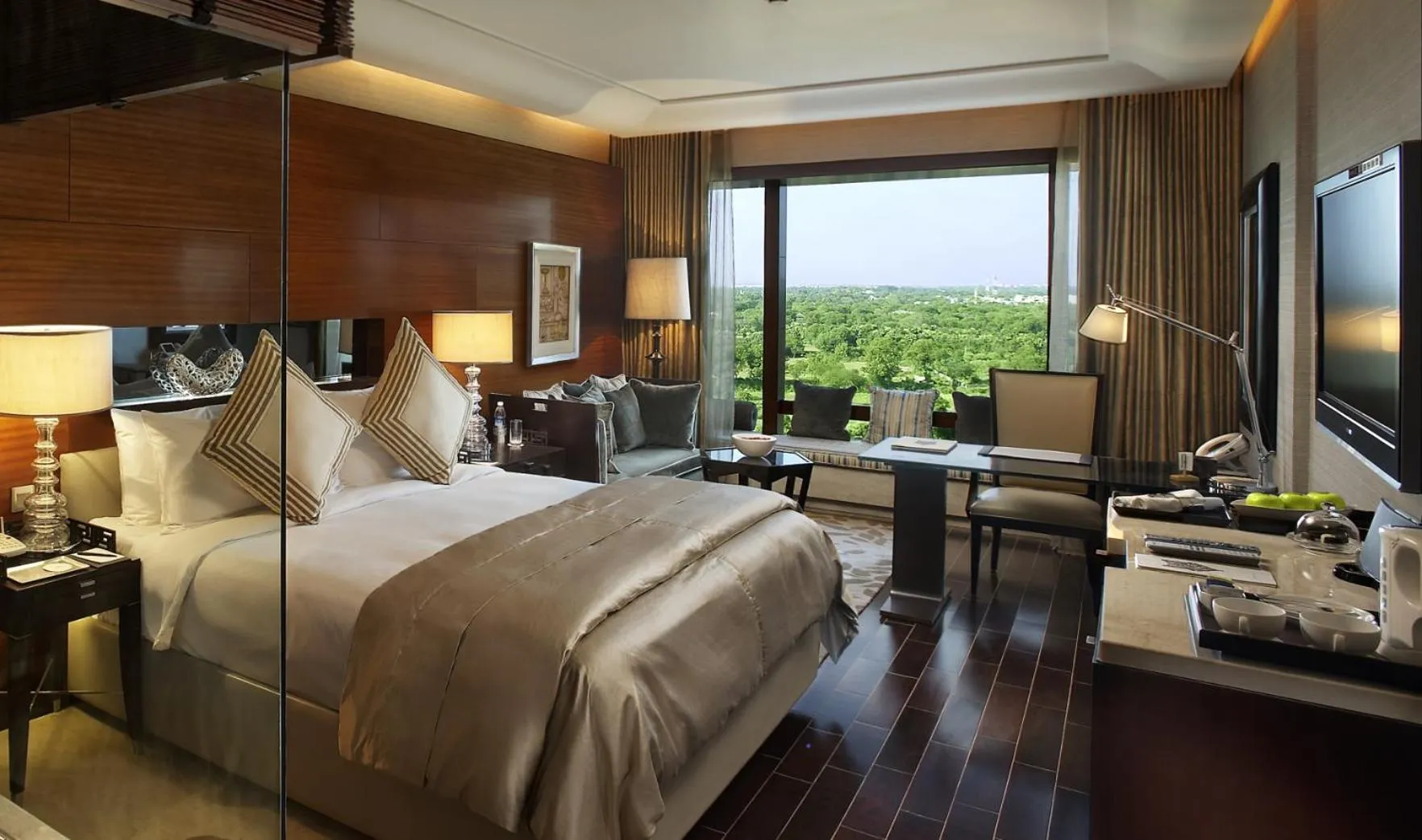 View (from property/room), Bed in The Leela Ambience Gurugram Hotel & Residences - The Luxury Urban Sanctuary