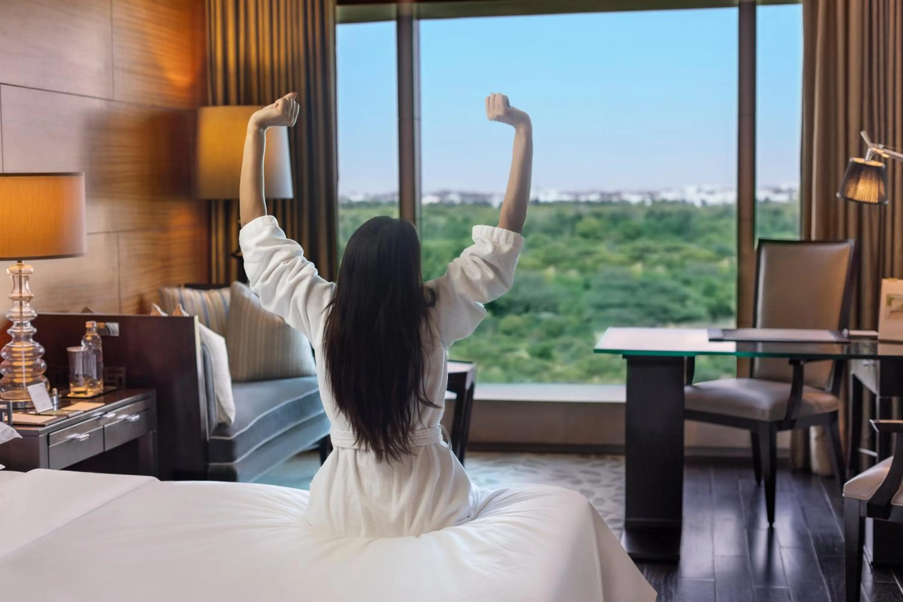 Garden view, Bed in The Leela Ambience Gurugram Hotel & Residences - The Luxury Urban Sanctuary