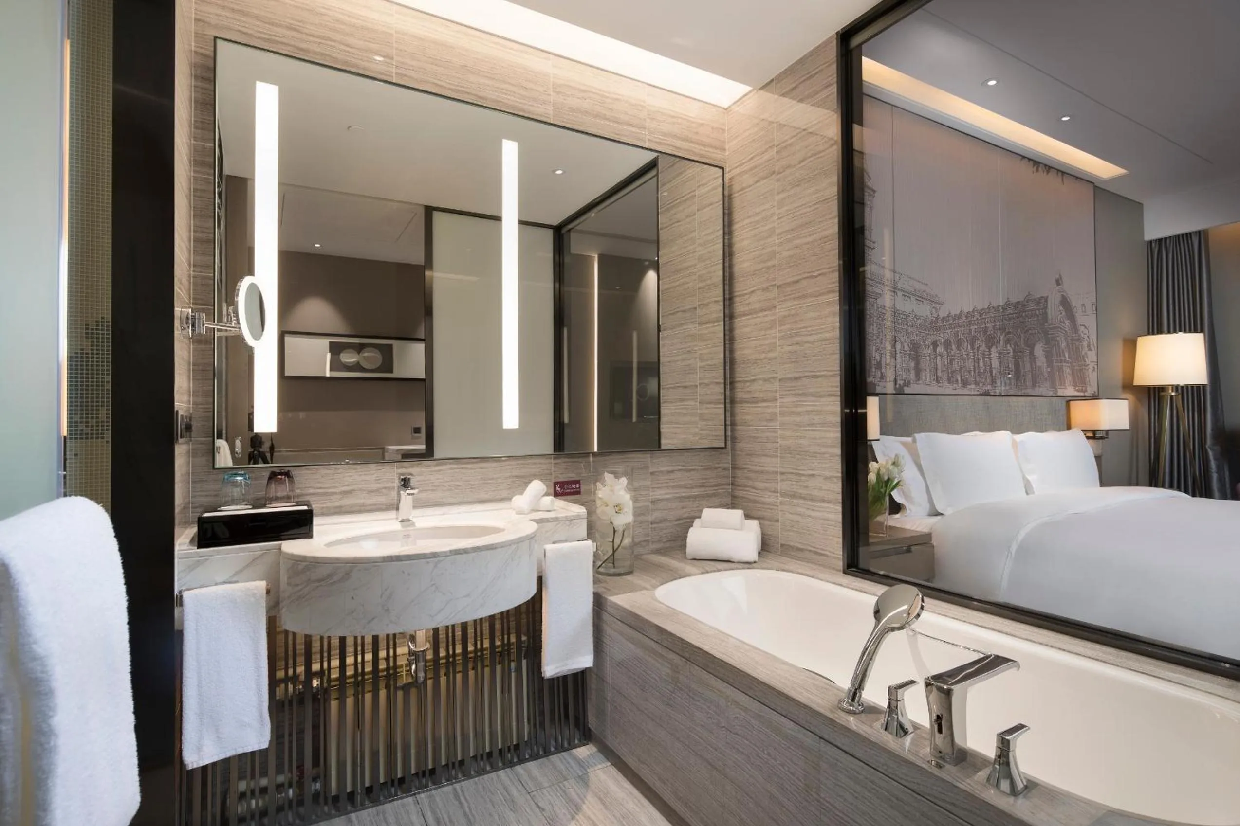 Bathroom, Bed in Crowne Plaza Harbin Songbei by IHG