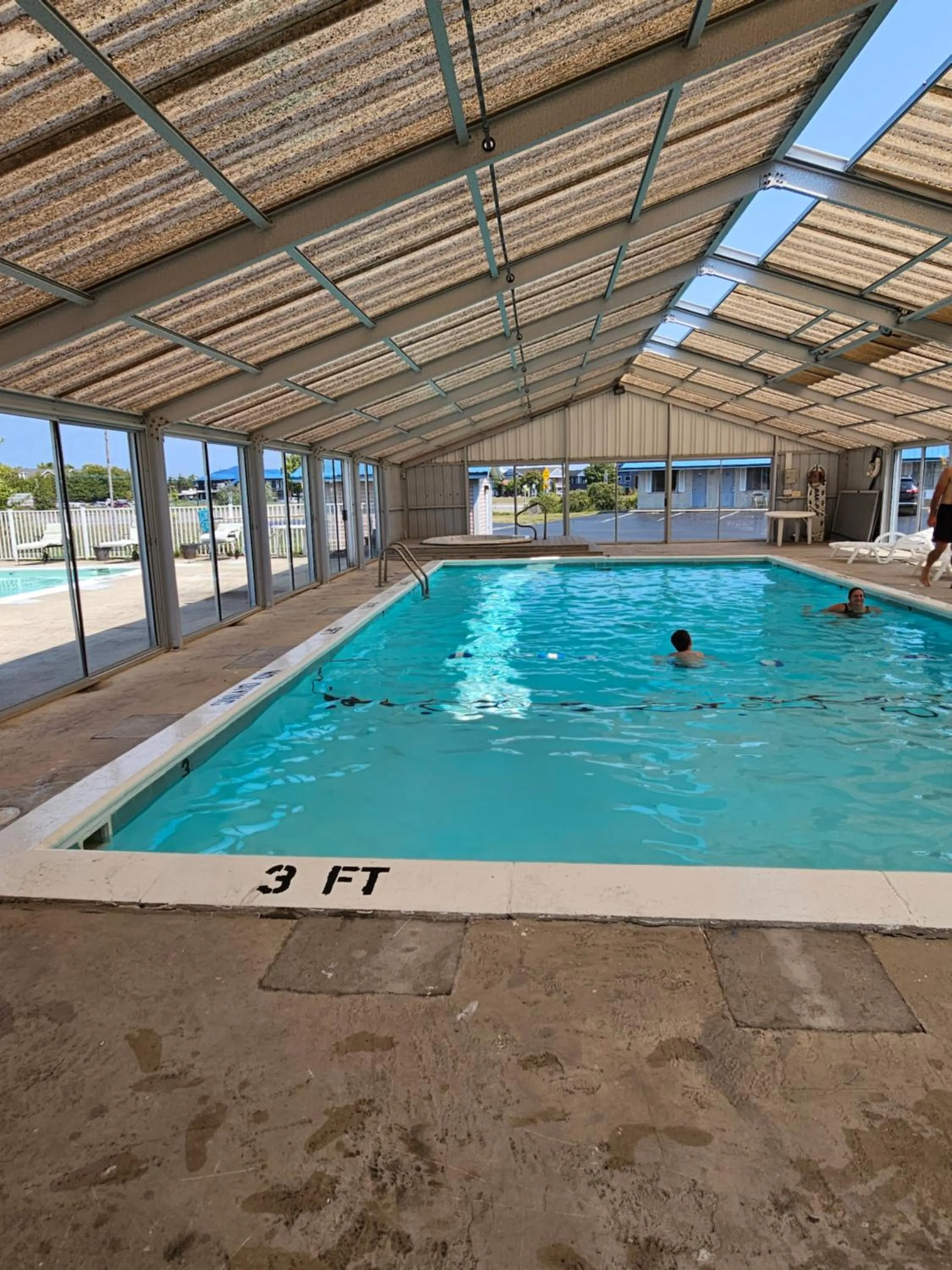 Pool view in Great Lakes Inn Mackinaw City
