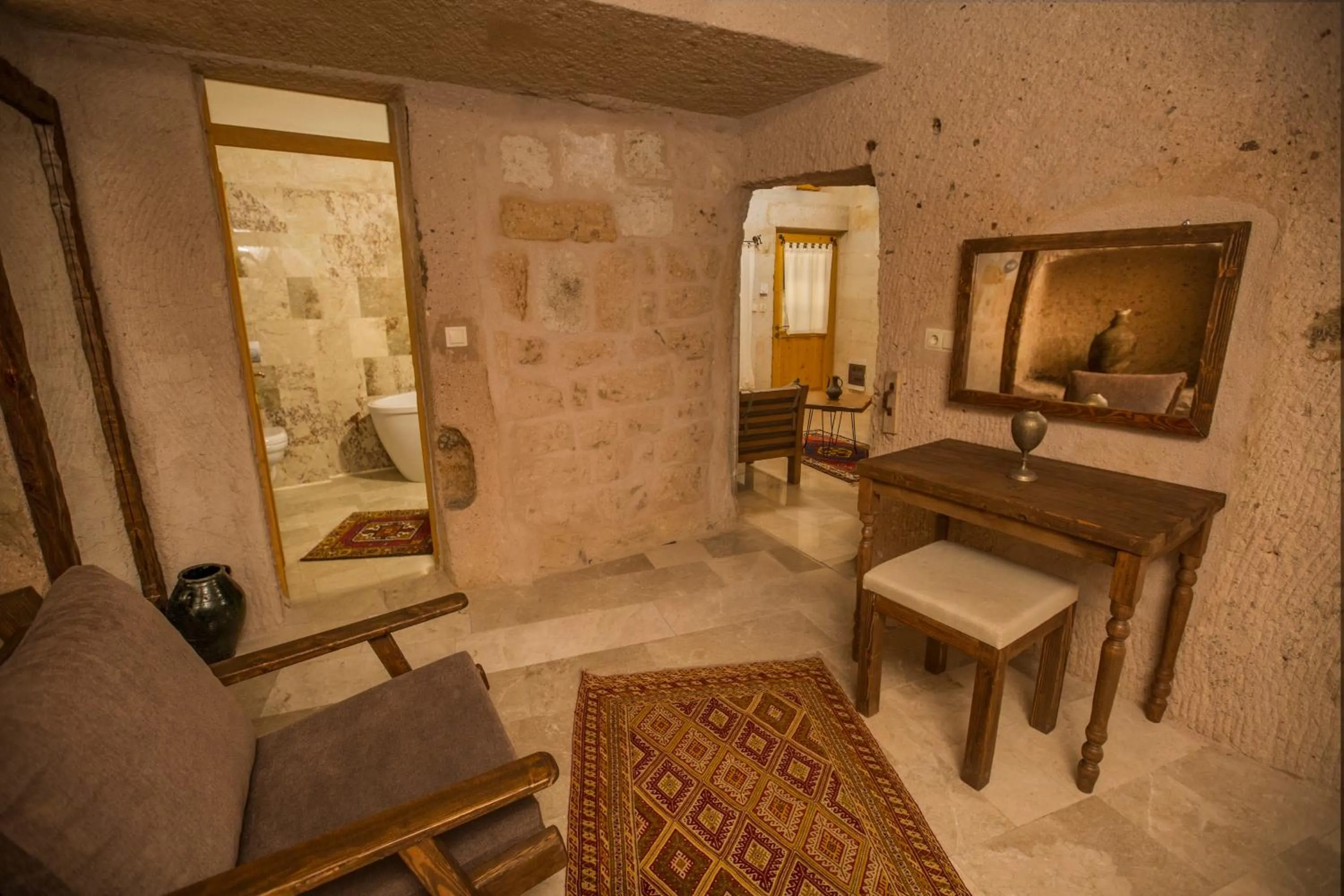 Living room in Helike Cave Suites