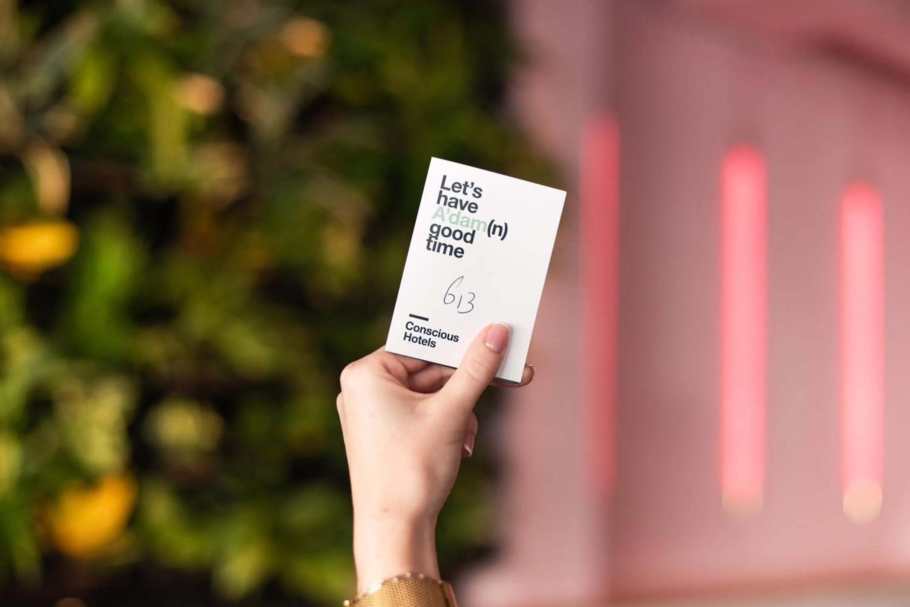 Text overlay in Conscious Hotel Vondelpark