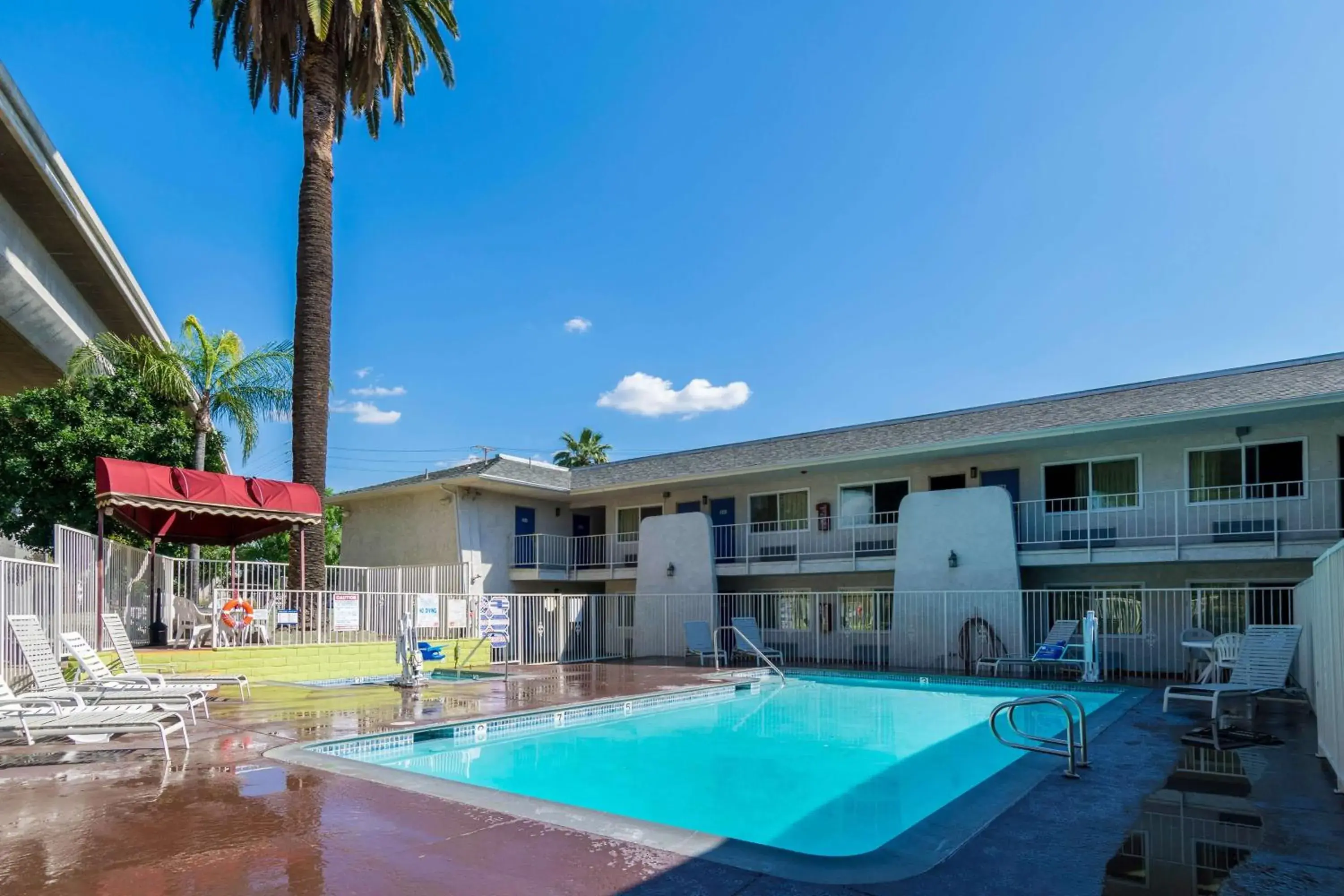 Pool view in Motel 6-Redlands, CA