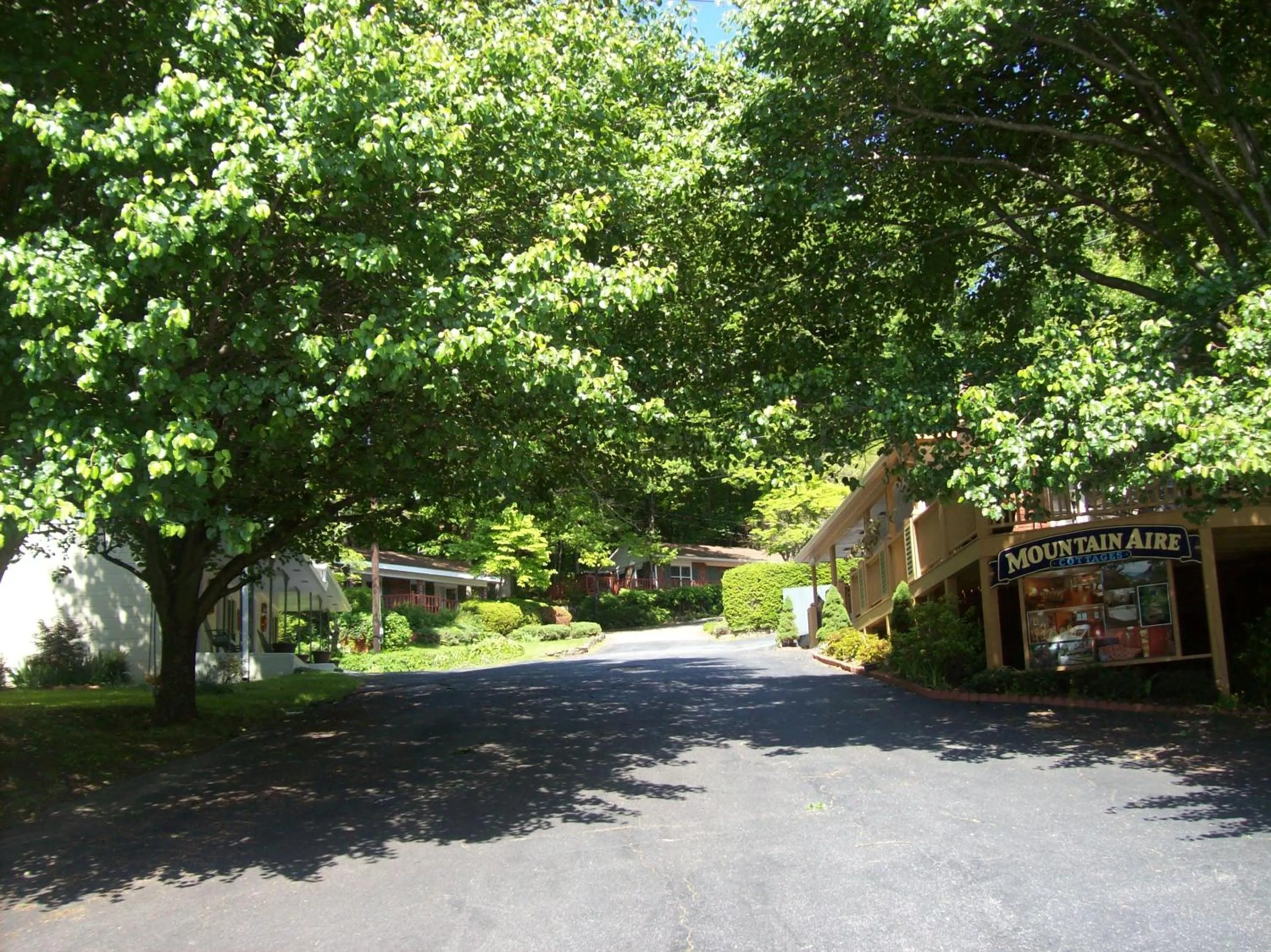 Quiet street view in Mountain Aire Cottages, Inn, & Glamping