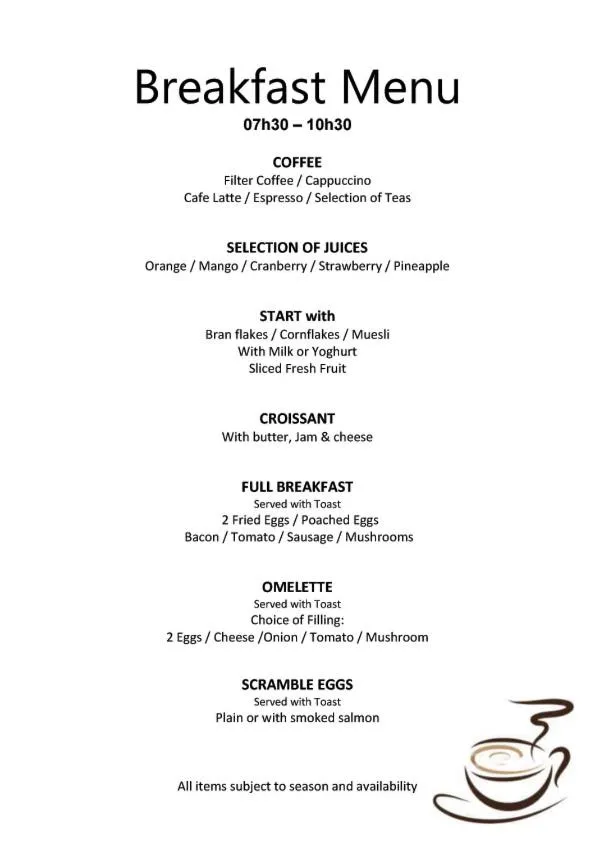 Breakfast in Chapmans Peak Beach Hotel