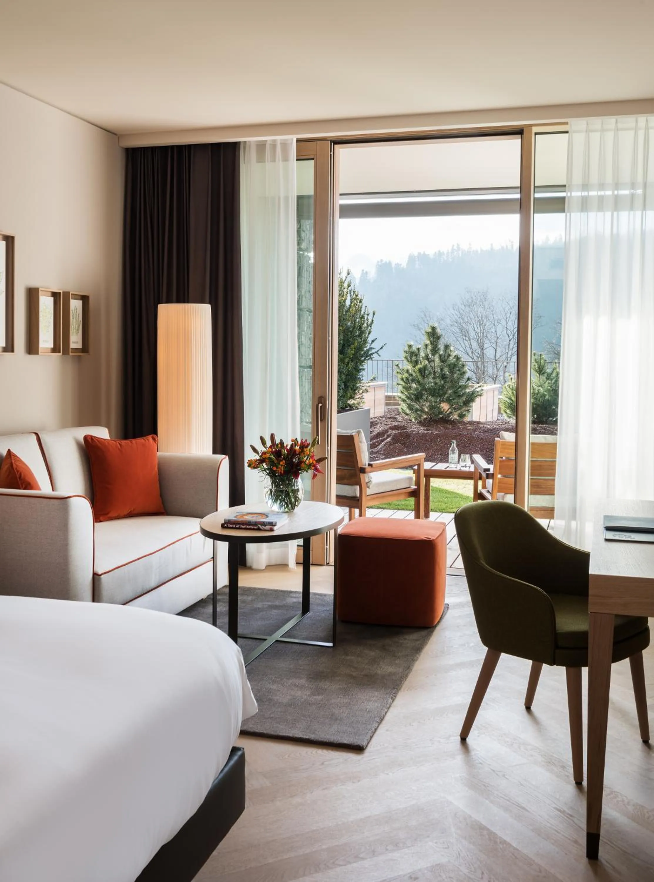 Balcony/Terrace, Bed in Waldhotel by Bürgenstock