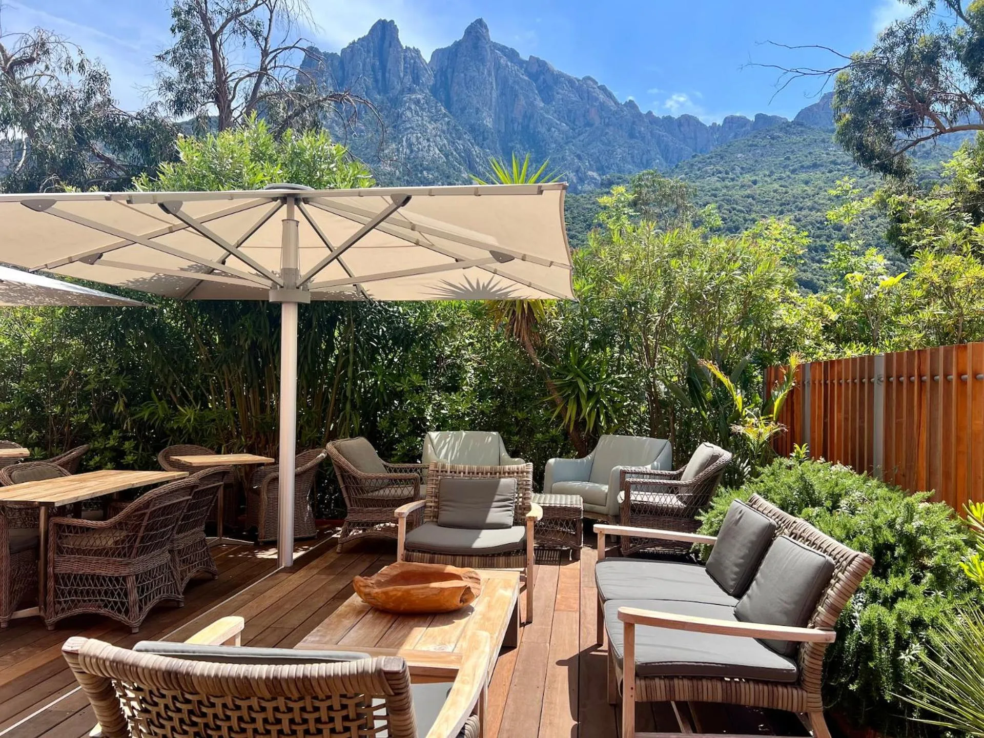 Patio in Logis Hotel Le Lonca