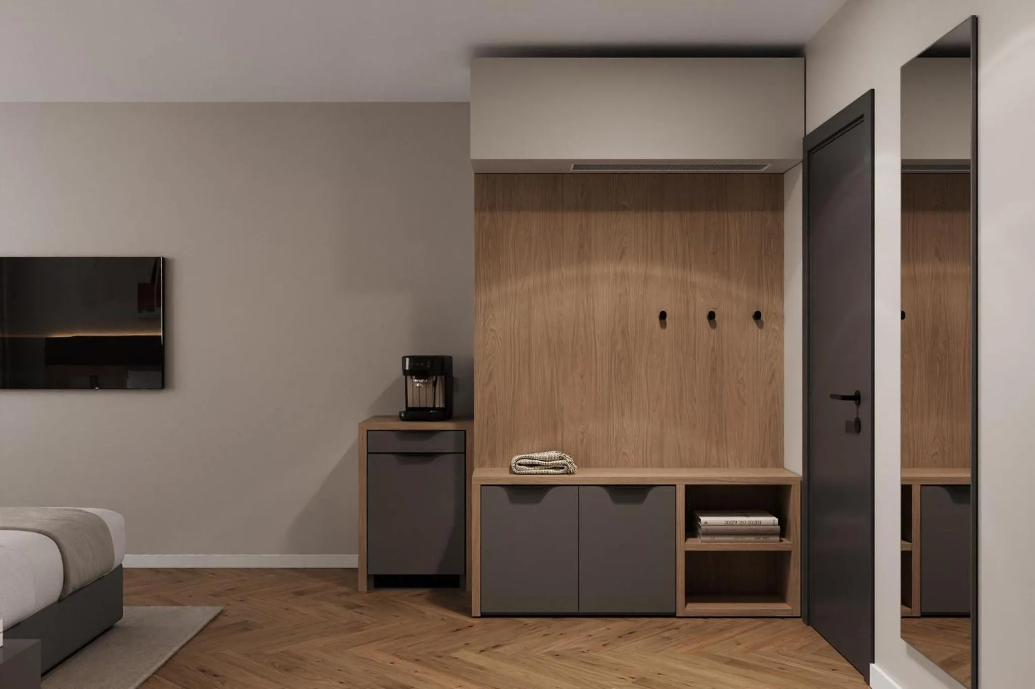 wardrobe, Bed in Tailormade Hotel METROPOL St Gallen