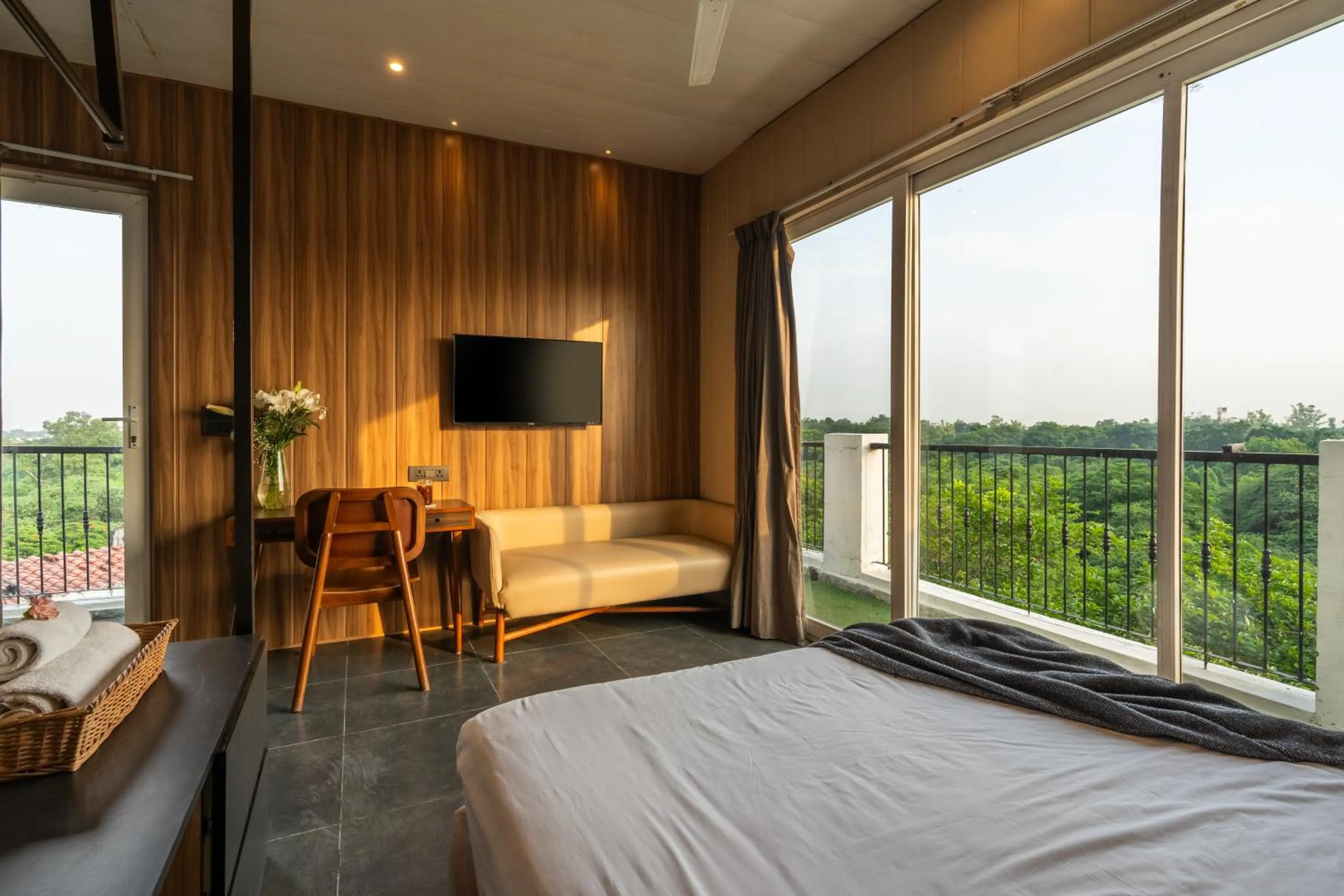 View (from property/room), Bed in Minimalist One Hauz Khas Village