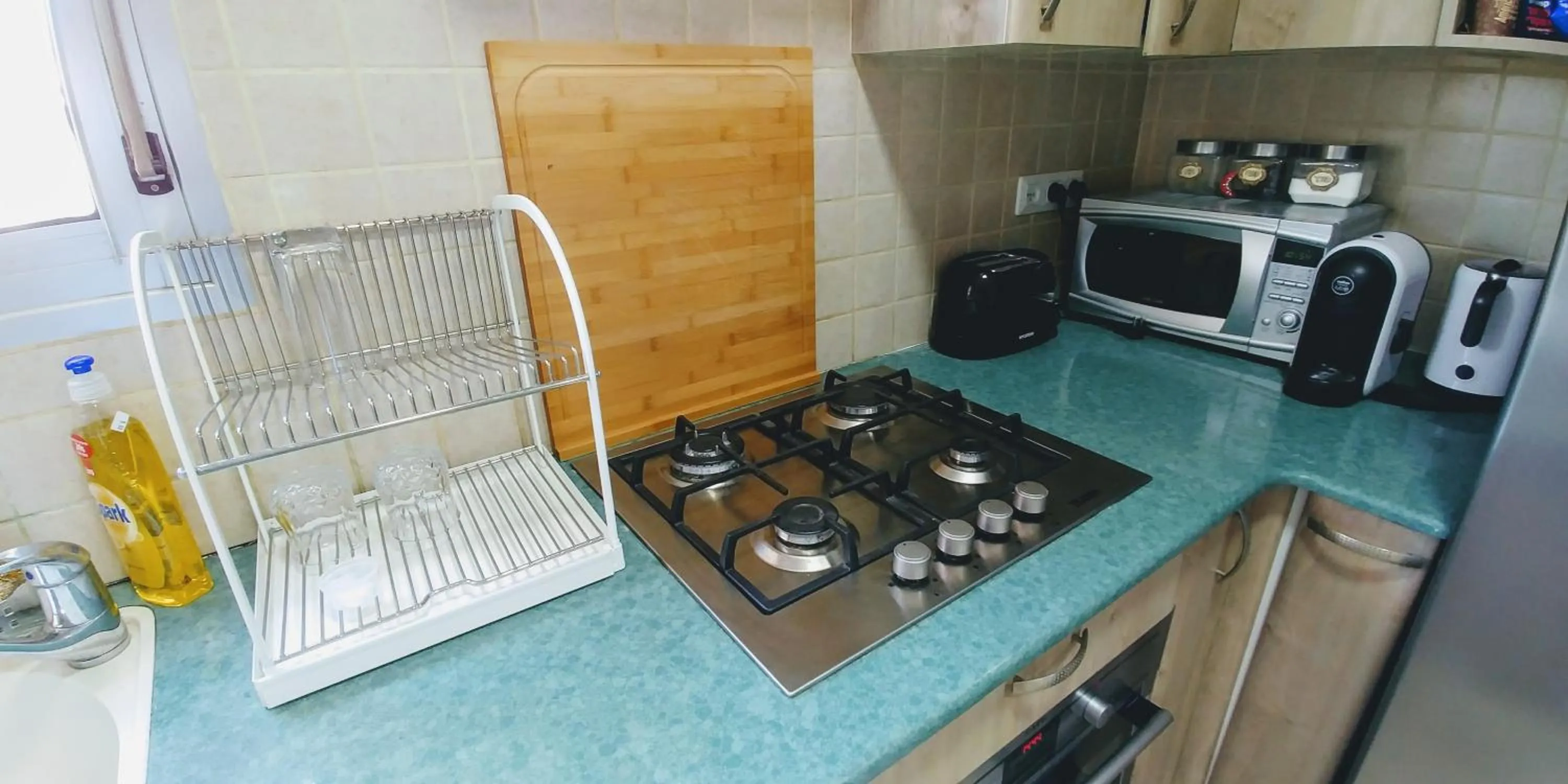 Communal kitchen in Old Jaffa's Penthouse Boutique Hostel