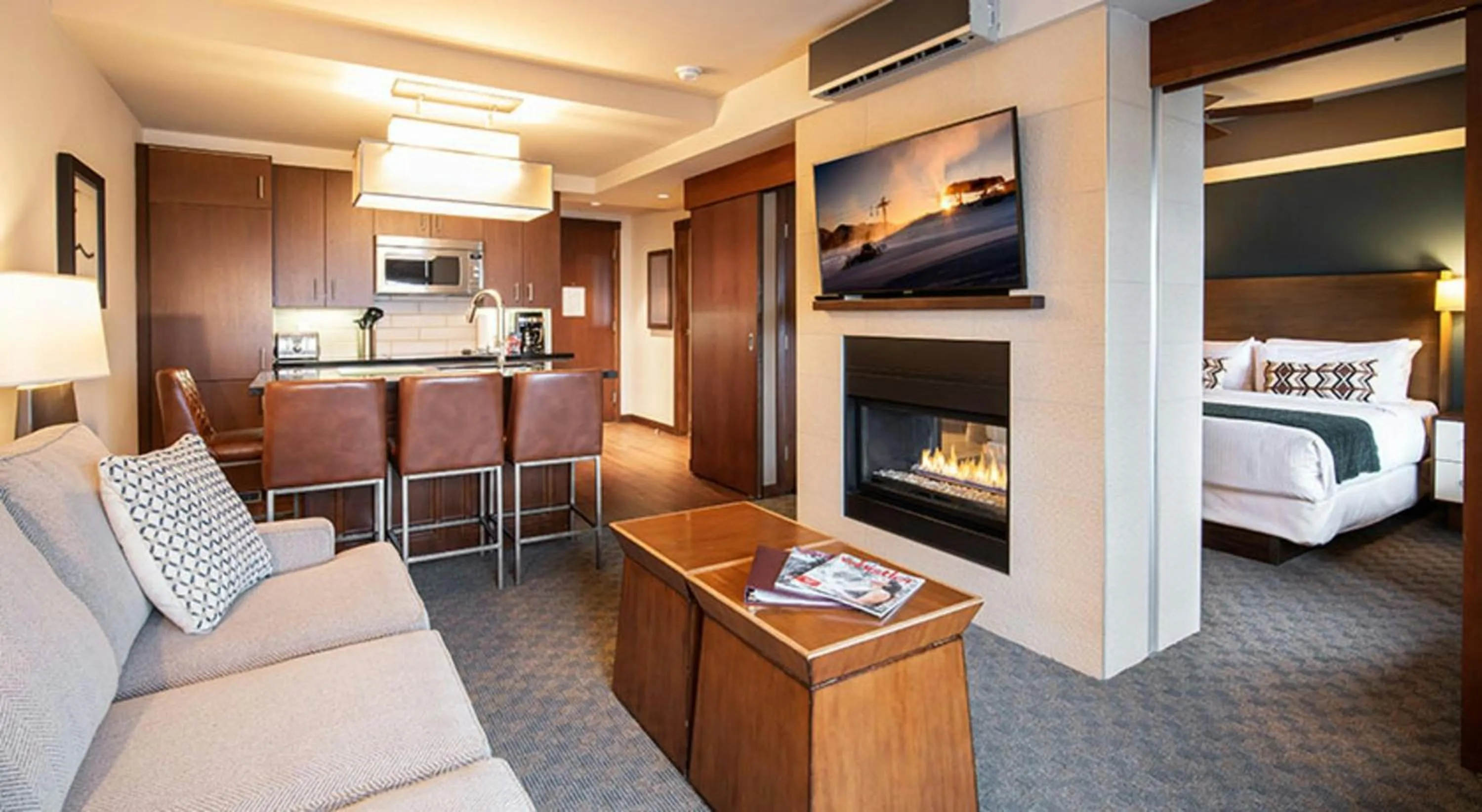 Living room, Bed in Evolution Whistler, by Lodging Ovations