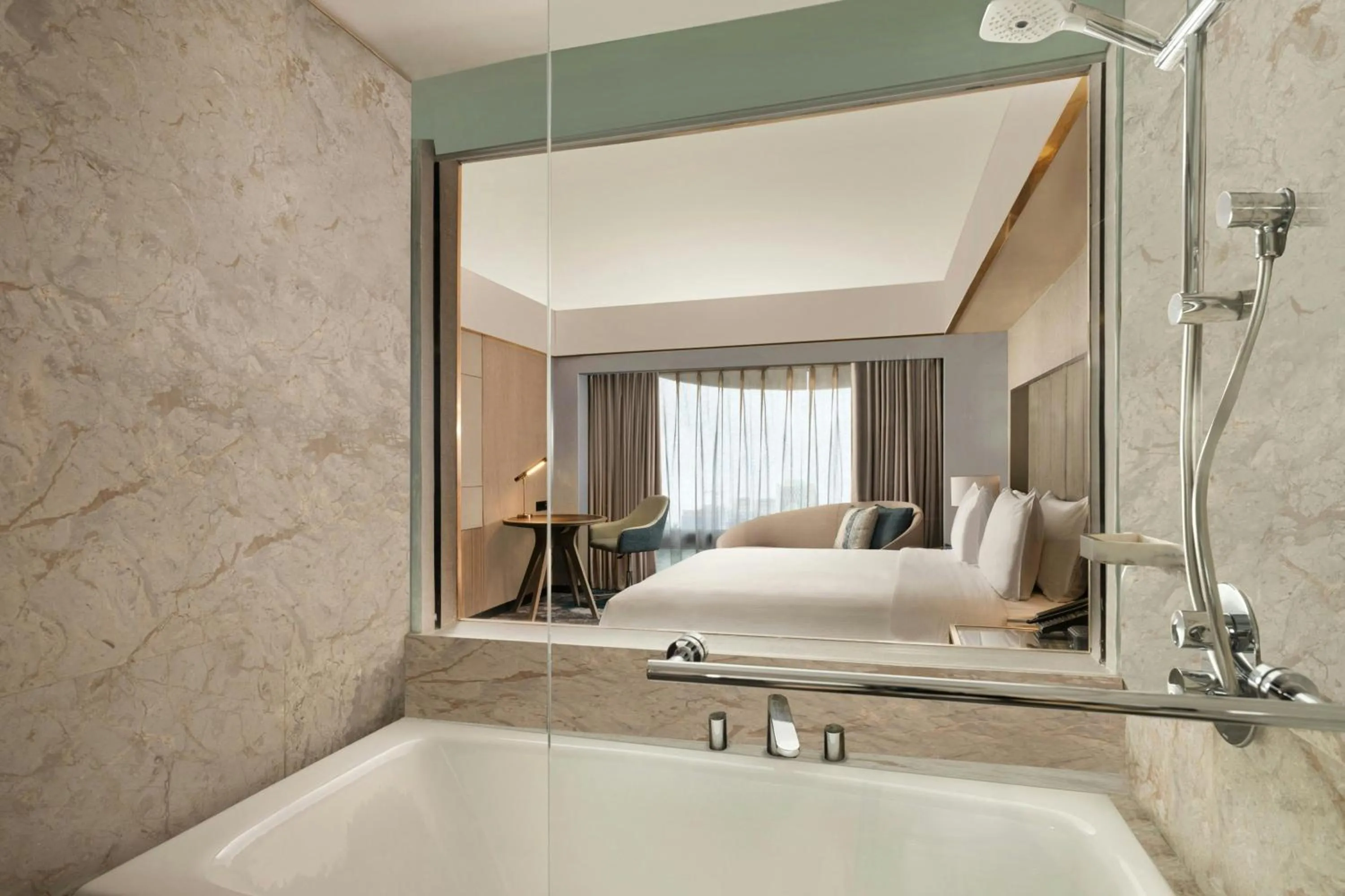 Bathroom, Bed in Sari Pacific Jakarta, Autograph Collection