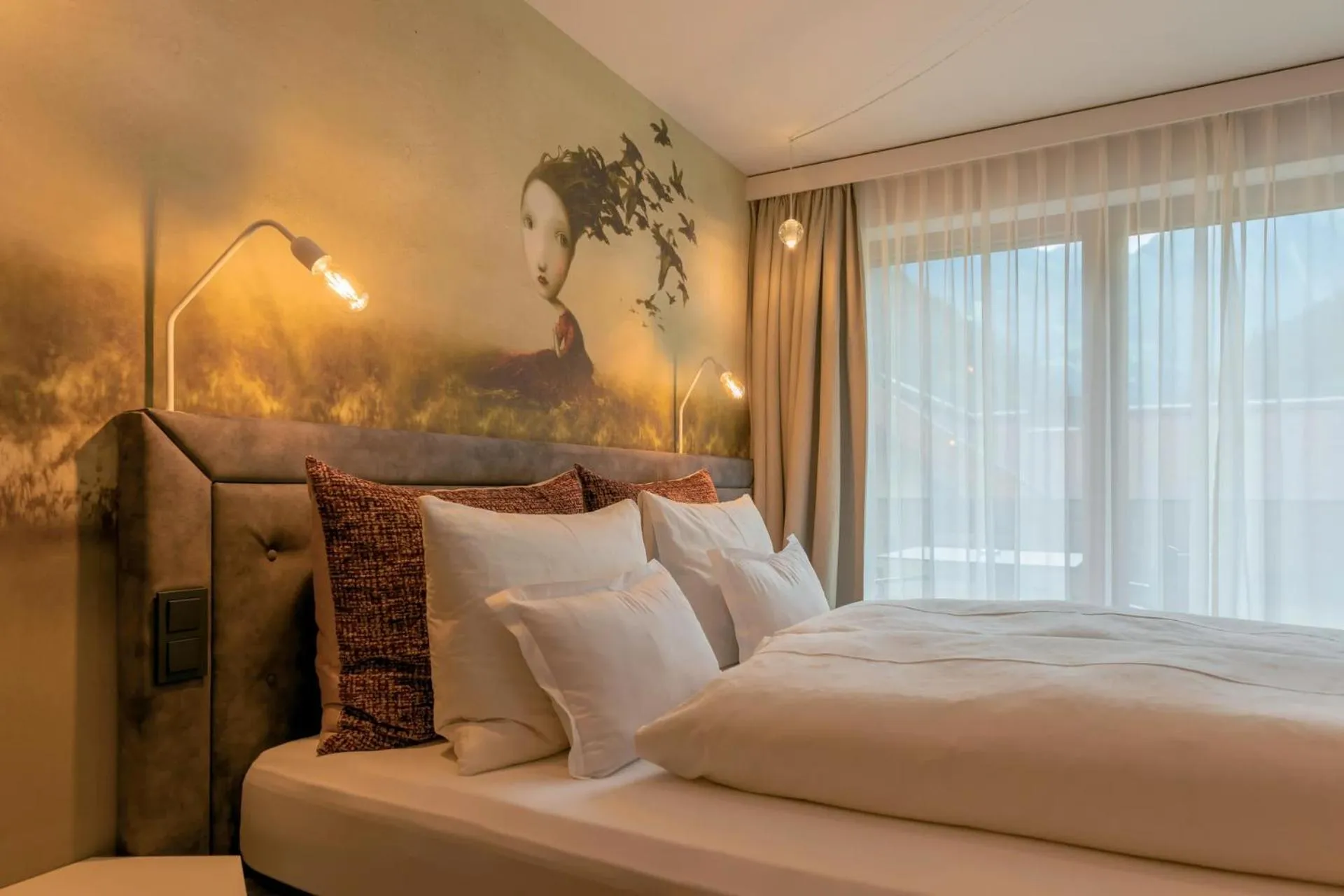 Bed in ZillergrundRock Luxury Mountain Resort