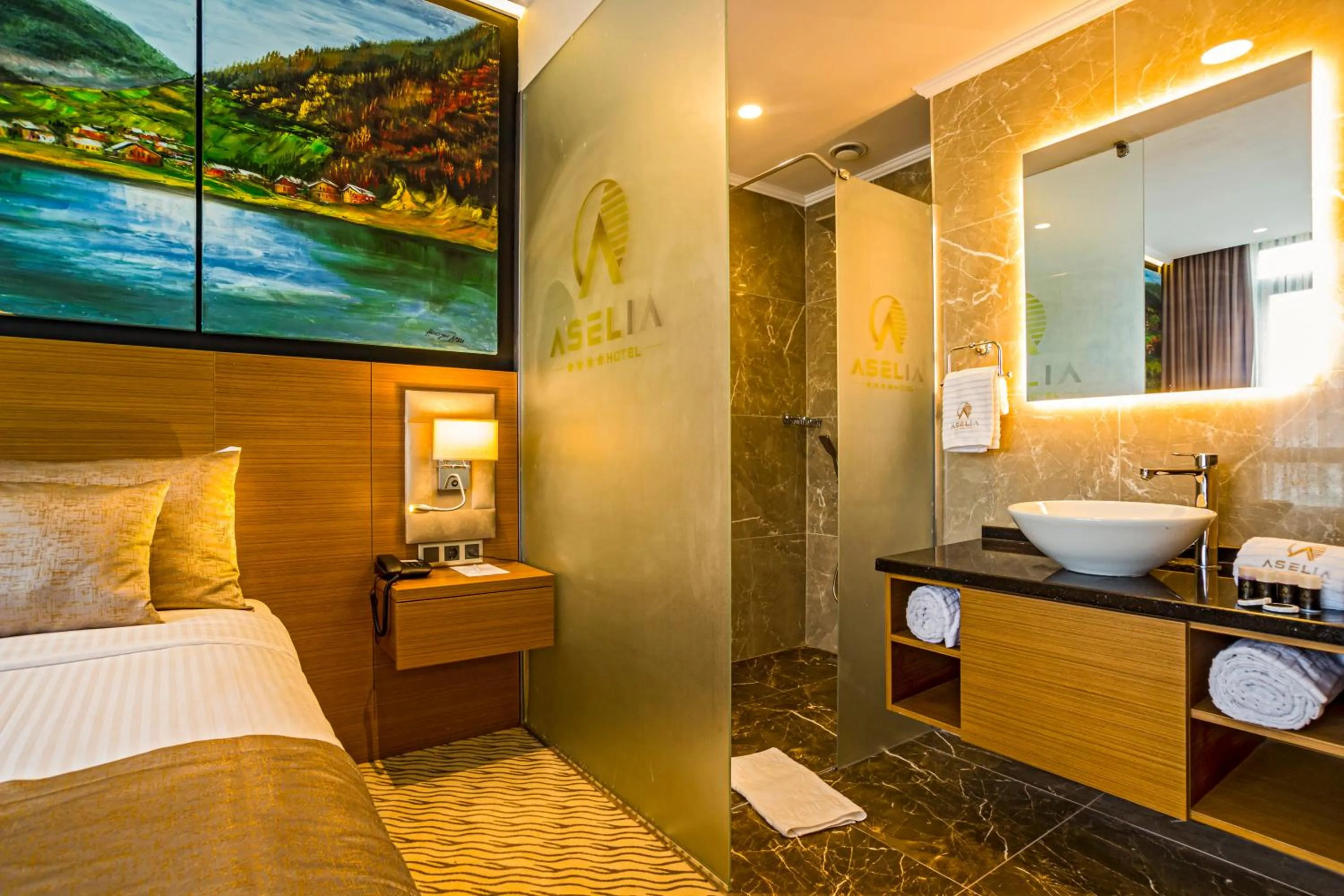 Bathroom, Bed in Aselia Hotel Trabzon