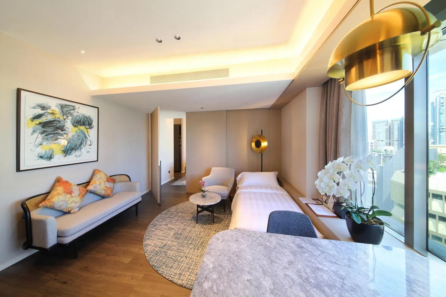 Living room, Bed in Pan Pacific Serviced Suites Orchard, Singapore