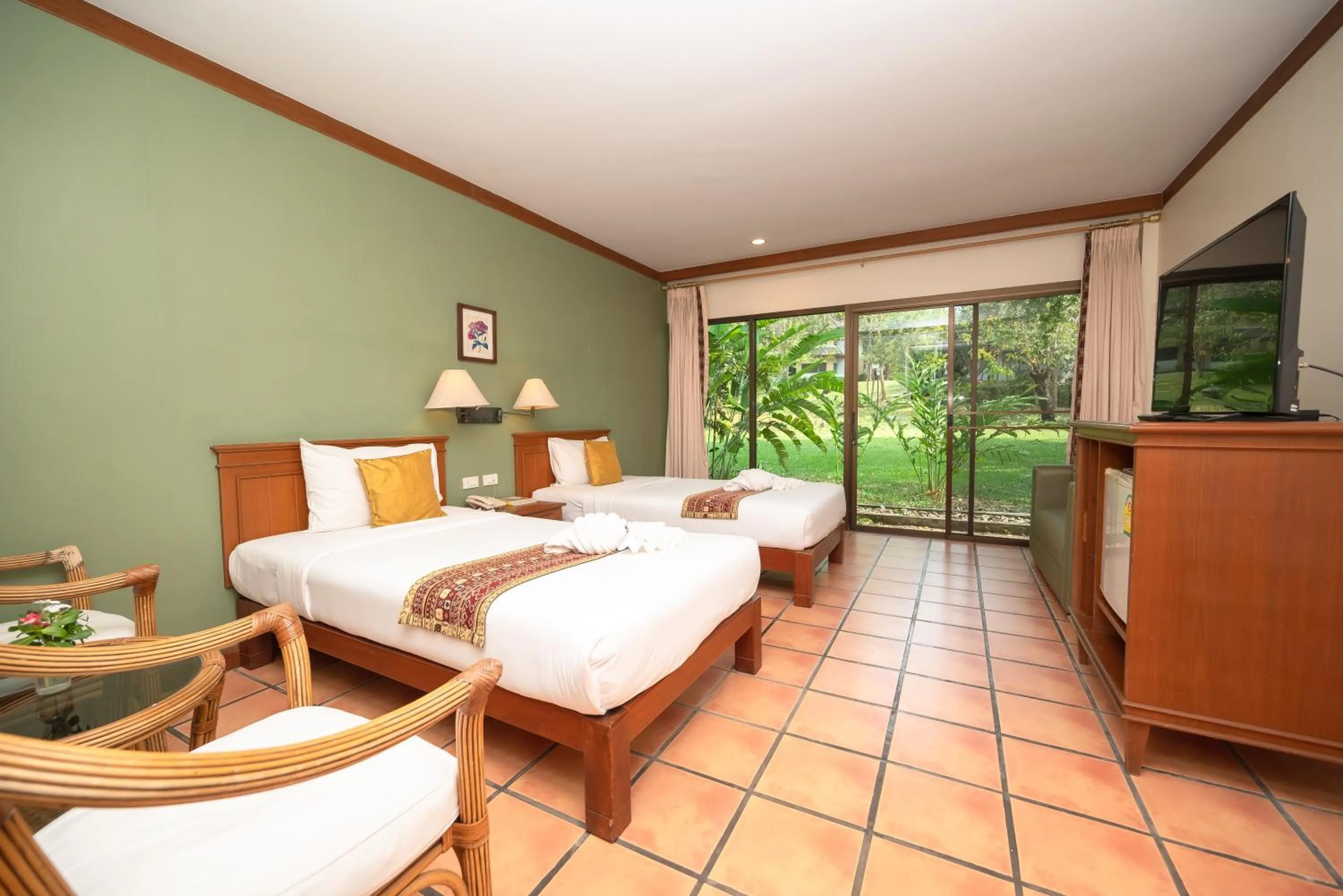 View (from property/room), Bed in Comsaed River Kwai Resort