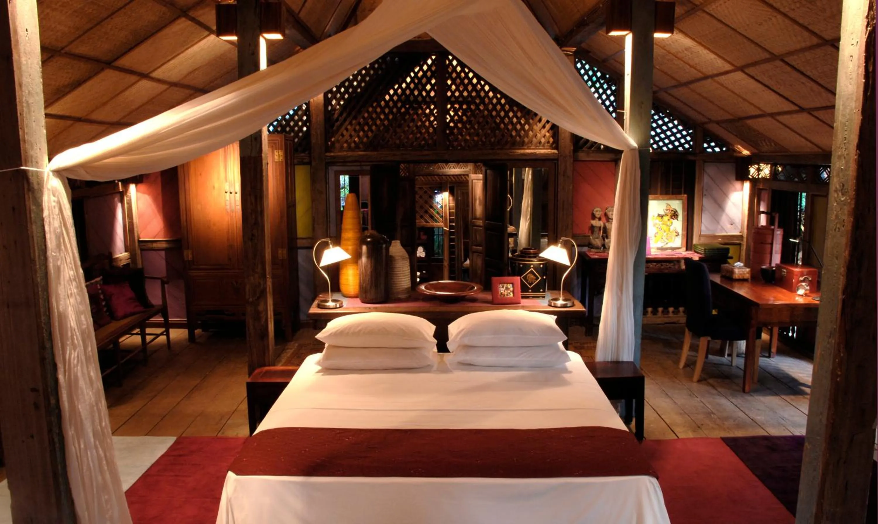 Bedroom, Bed in Bon Ton Antique Wooden Villas