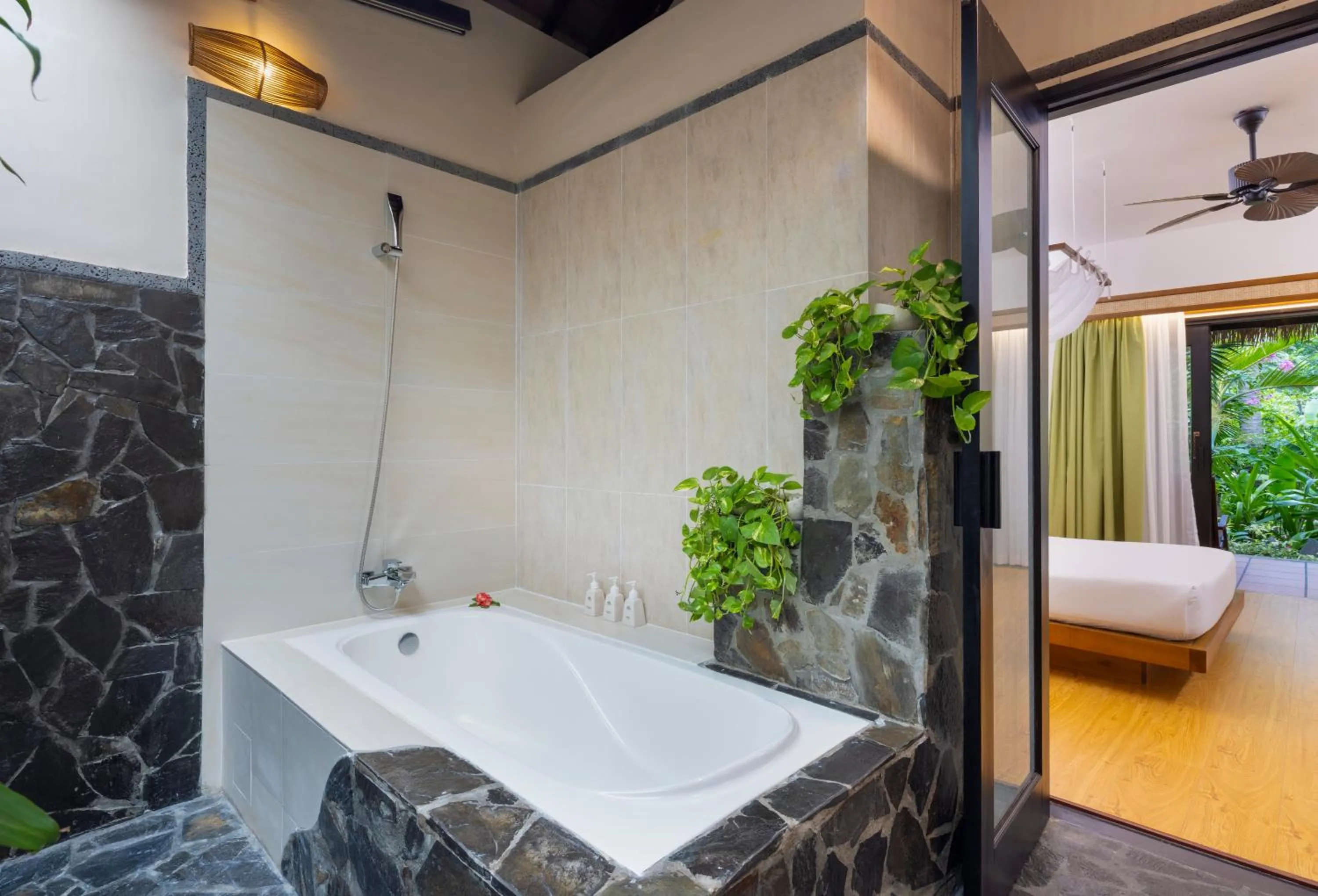 Bathroom, Bed in Bamboo Village Beach Resort & Spa
