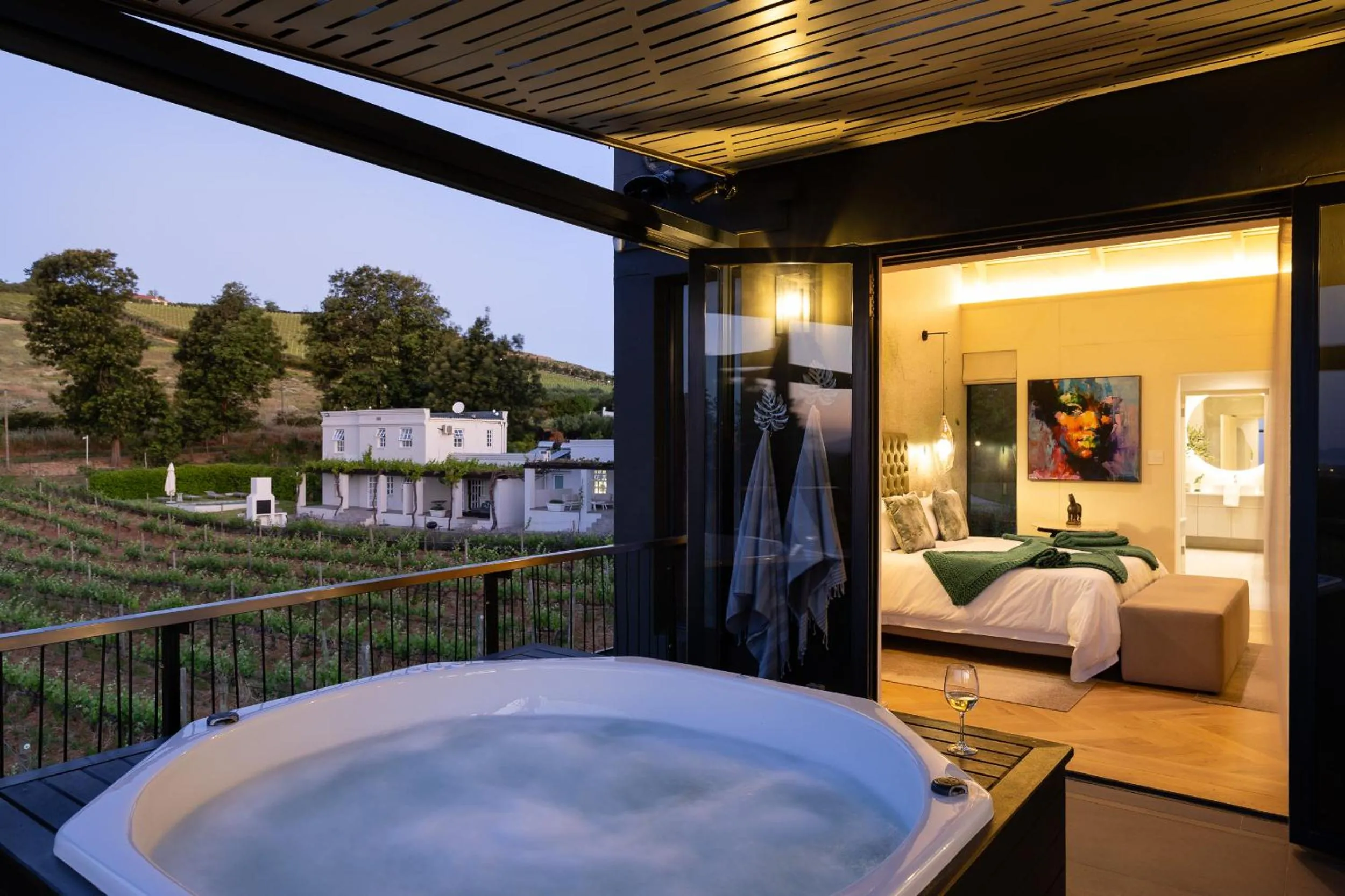 Patio, Bed in Kunjani Villas & Wines
