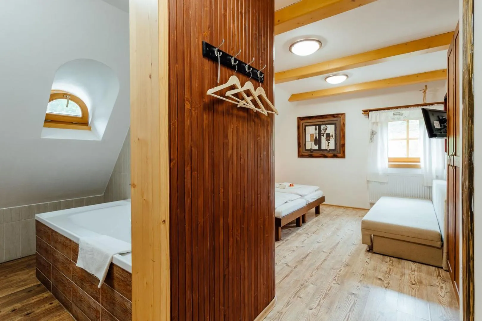 Bathroom, Bed in Wellness rezort Jánošíkov dvor