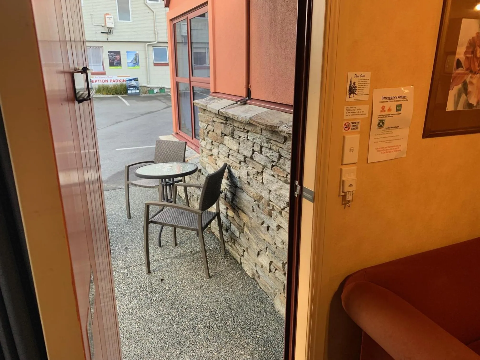Seating area in Red Tussock Motel