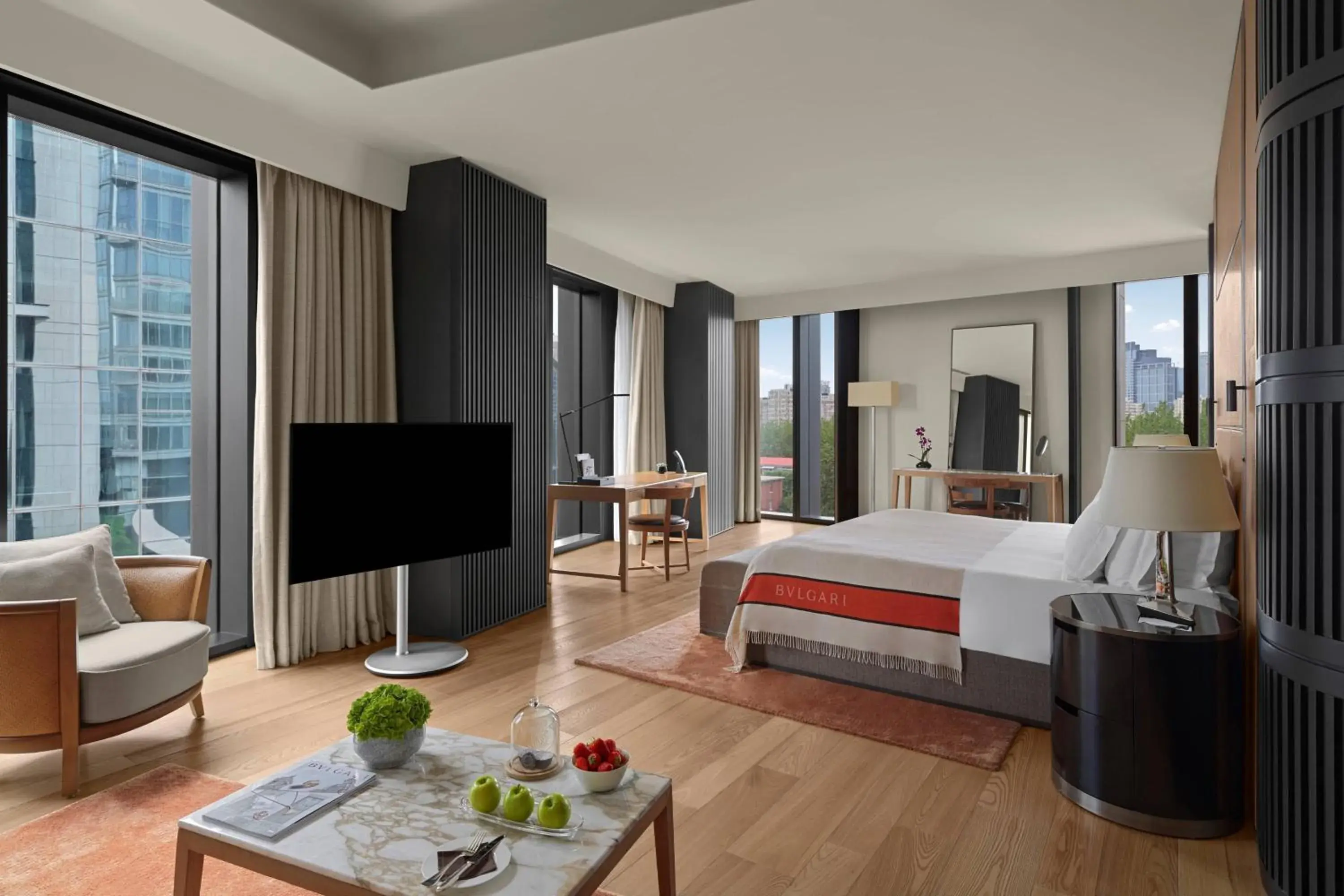 Photo of the whole room, Bed in Bvlgari Hotel Beijing Photo of the whole room, Bed in Bvlgari Hotel Beijing