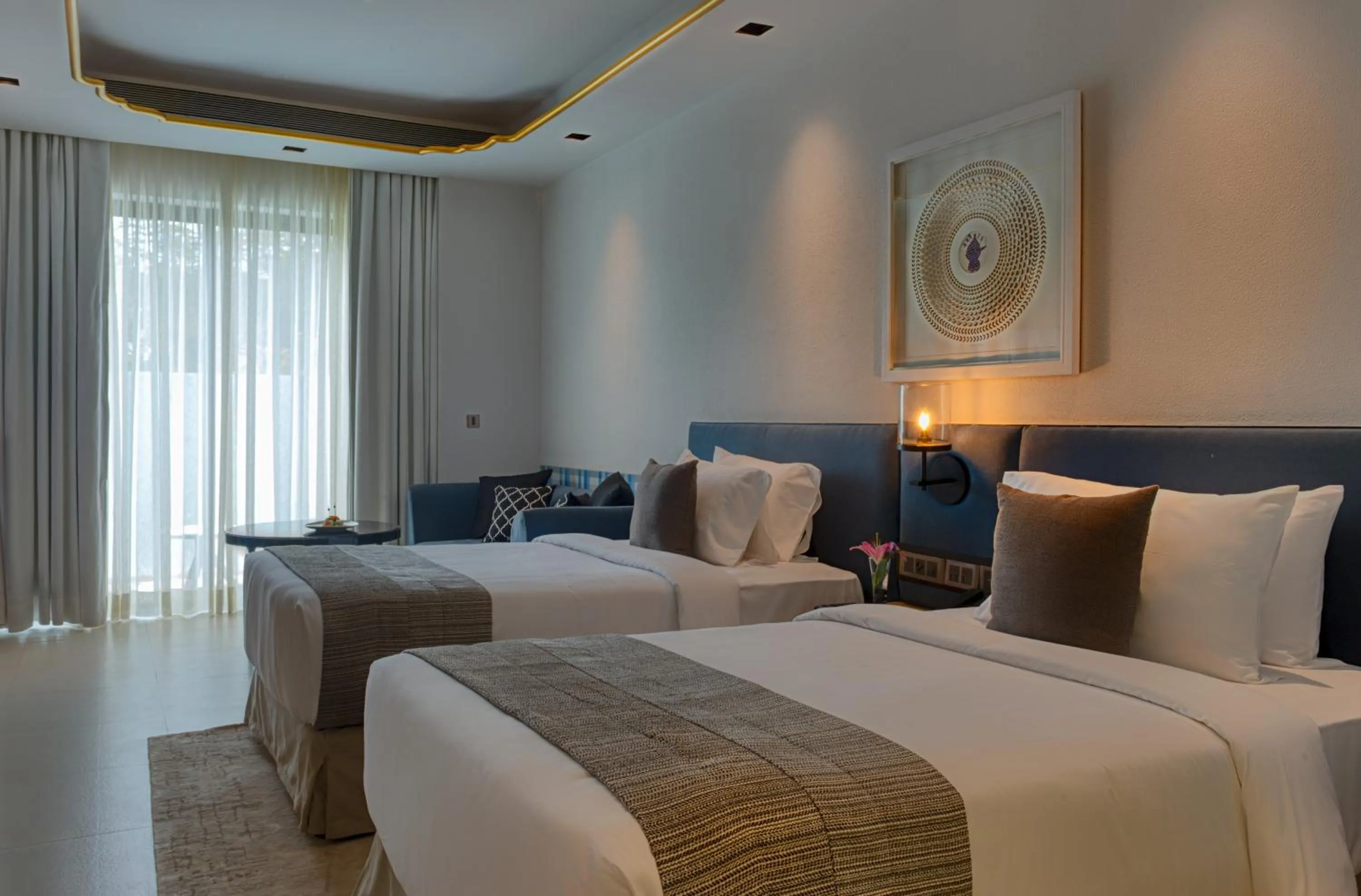 Seating area, Bed in Azaya Beach Resort Goa