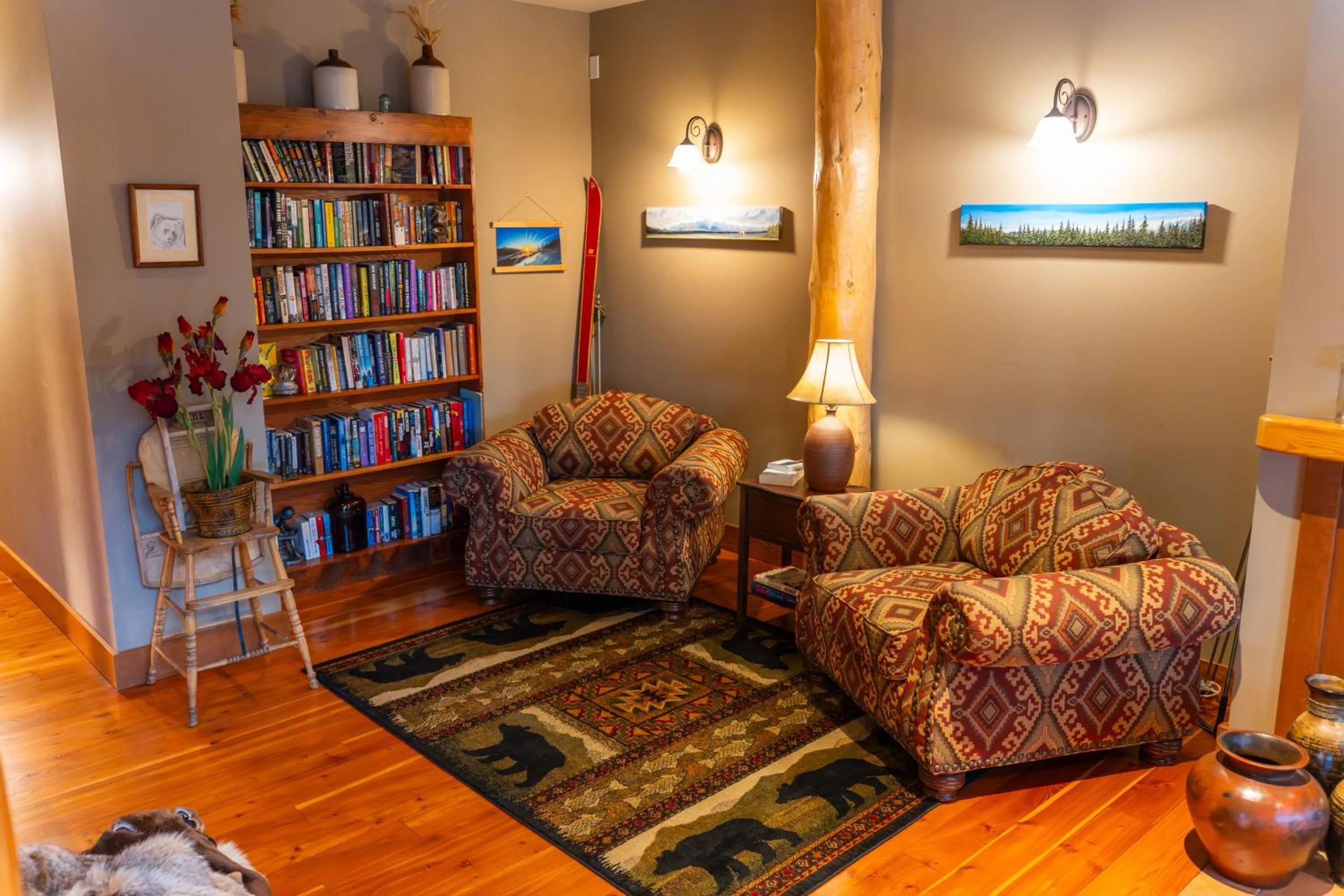 Library in Vagabond Lodge at Kicking Horse