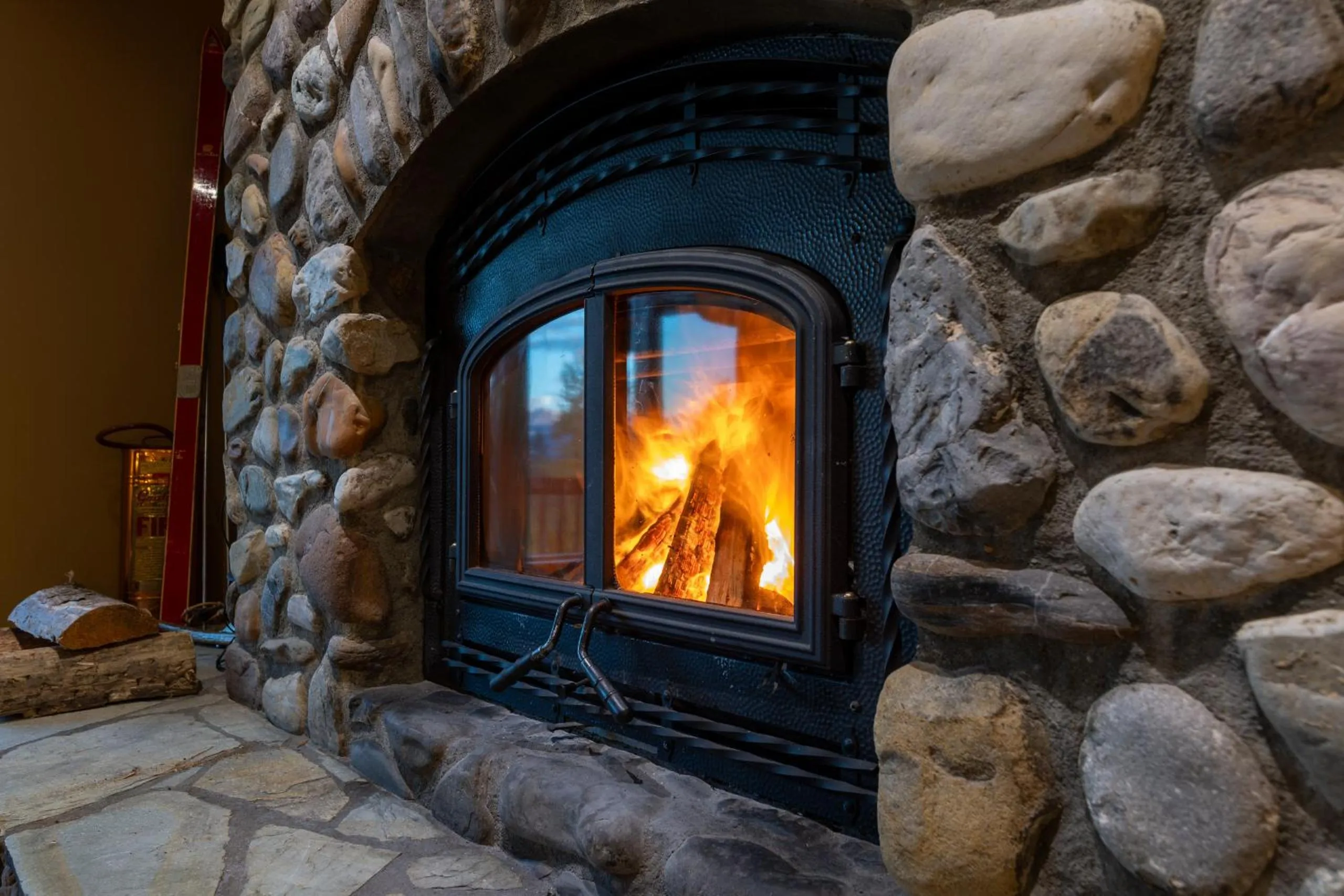 fireplace in Vagabond Lodge at Kicking Horse
