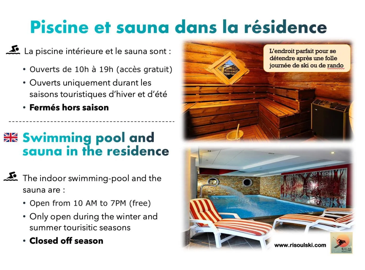 Text overlay in RisoulSki Antarès - Piscine et Sauna