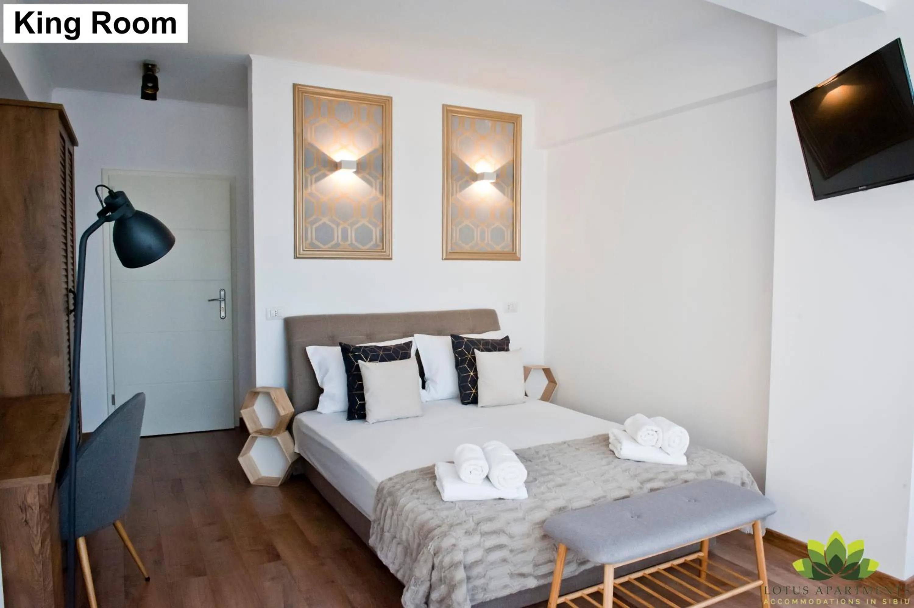 Bed in Sibiu Lotus Apartments