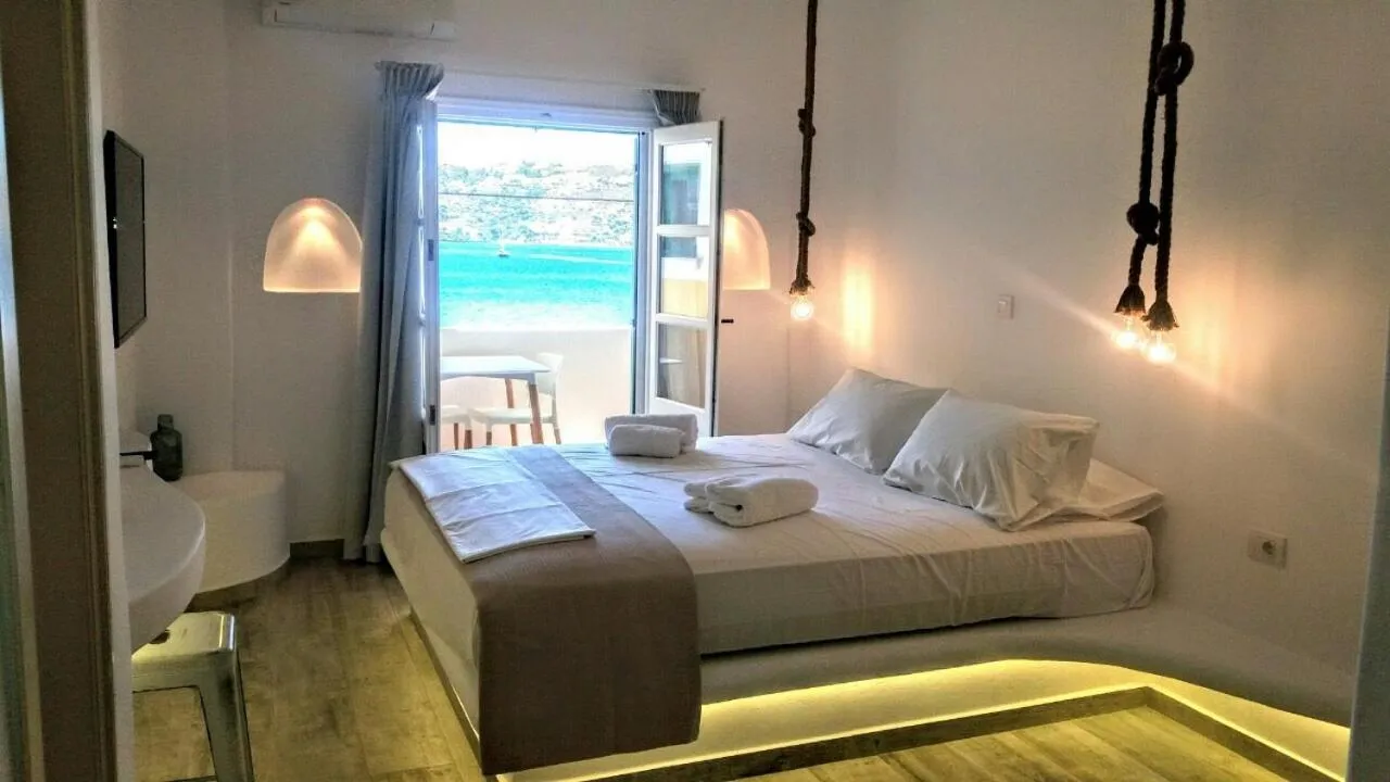 Bed in Alidian bay Suites Leros