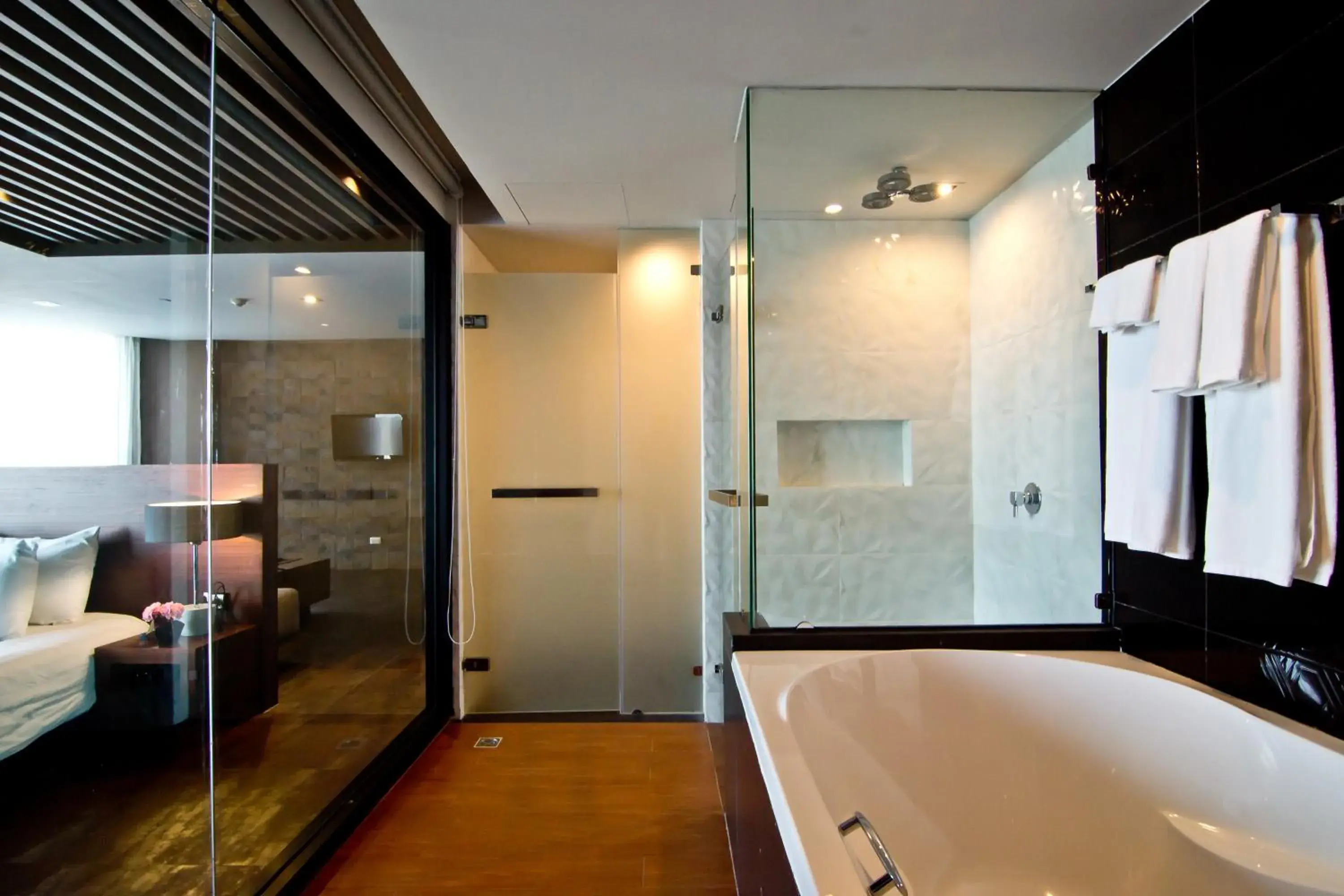 Bathroom, Bed in Tsix5 Hotel