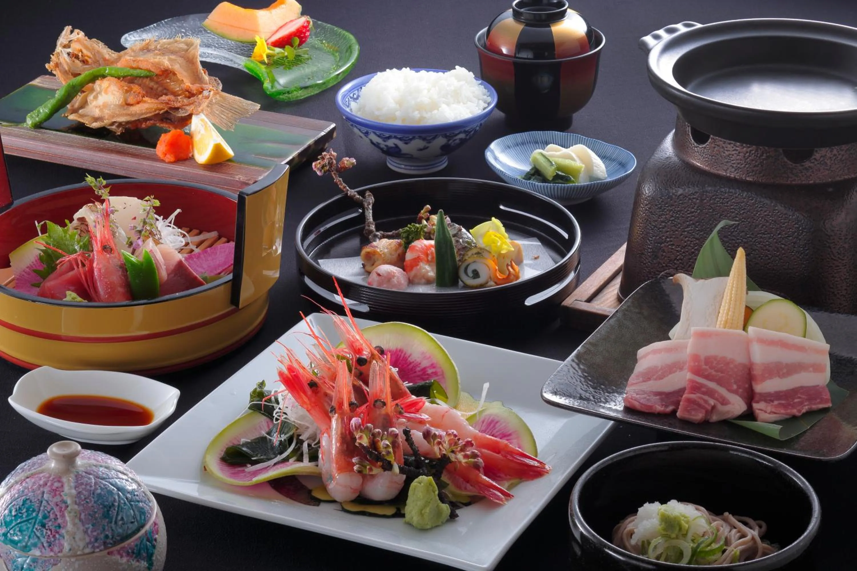 Dinner in Awara Kitagata Onsen Kohanso Hana Yurari