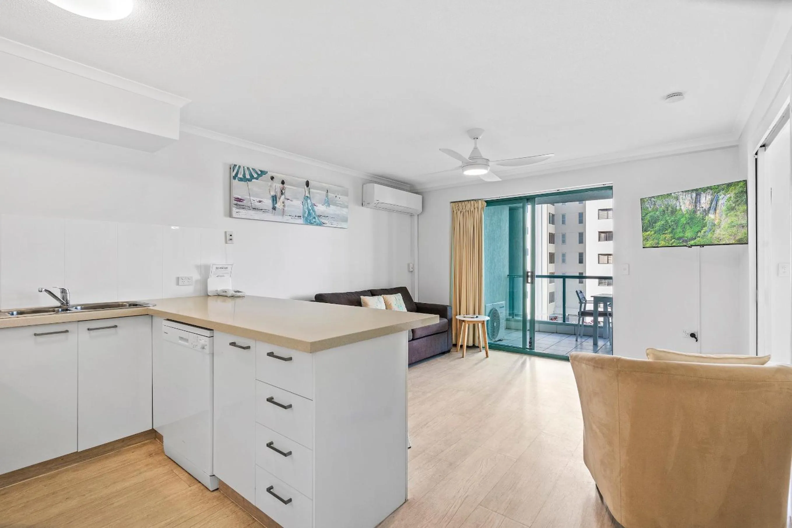 Living room in Emerald Sands Holiday Apartments